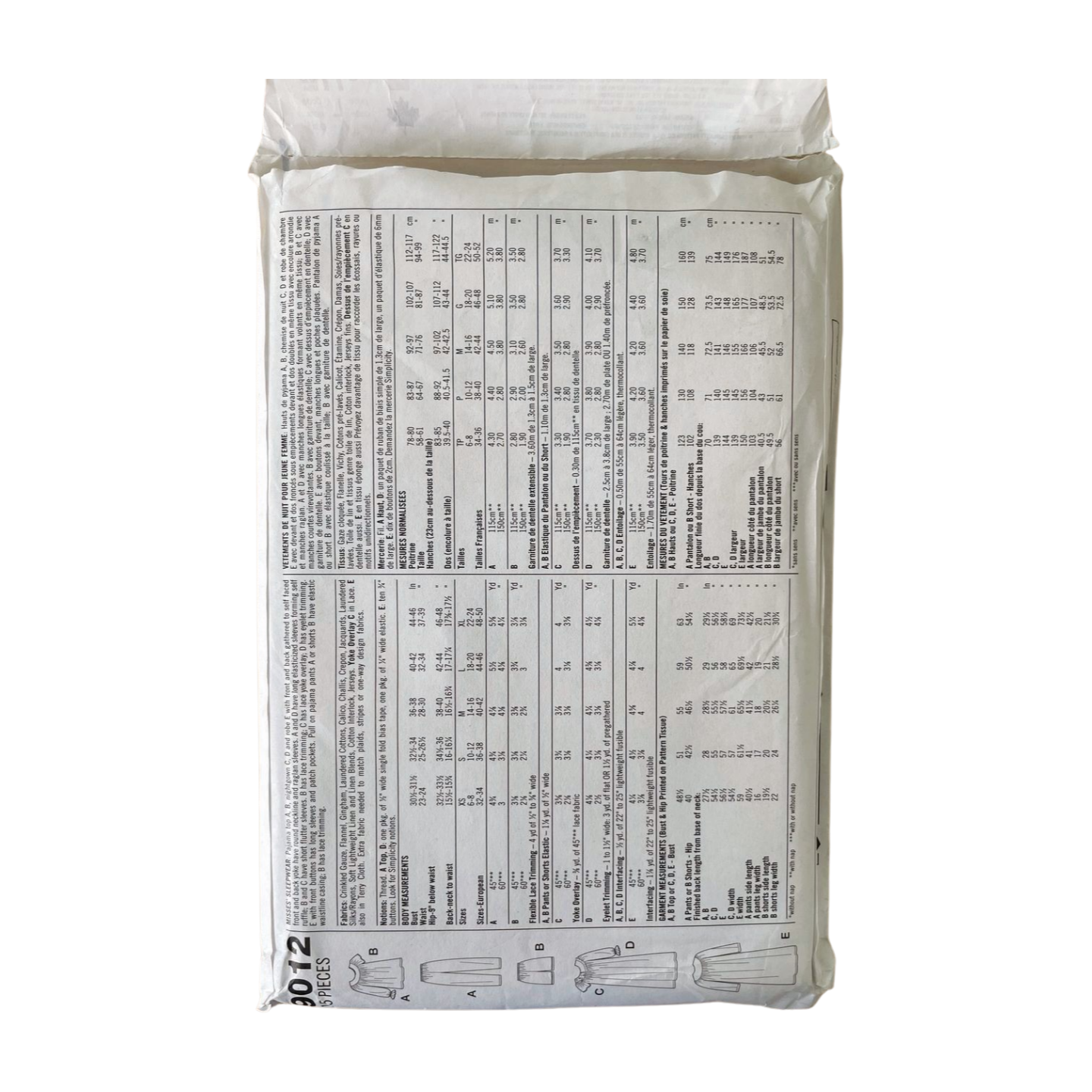 Simplicity 9012 Womens Size XS-M Nightwear Robe FF