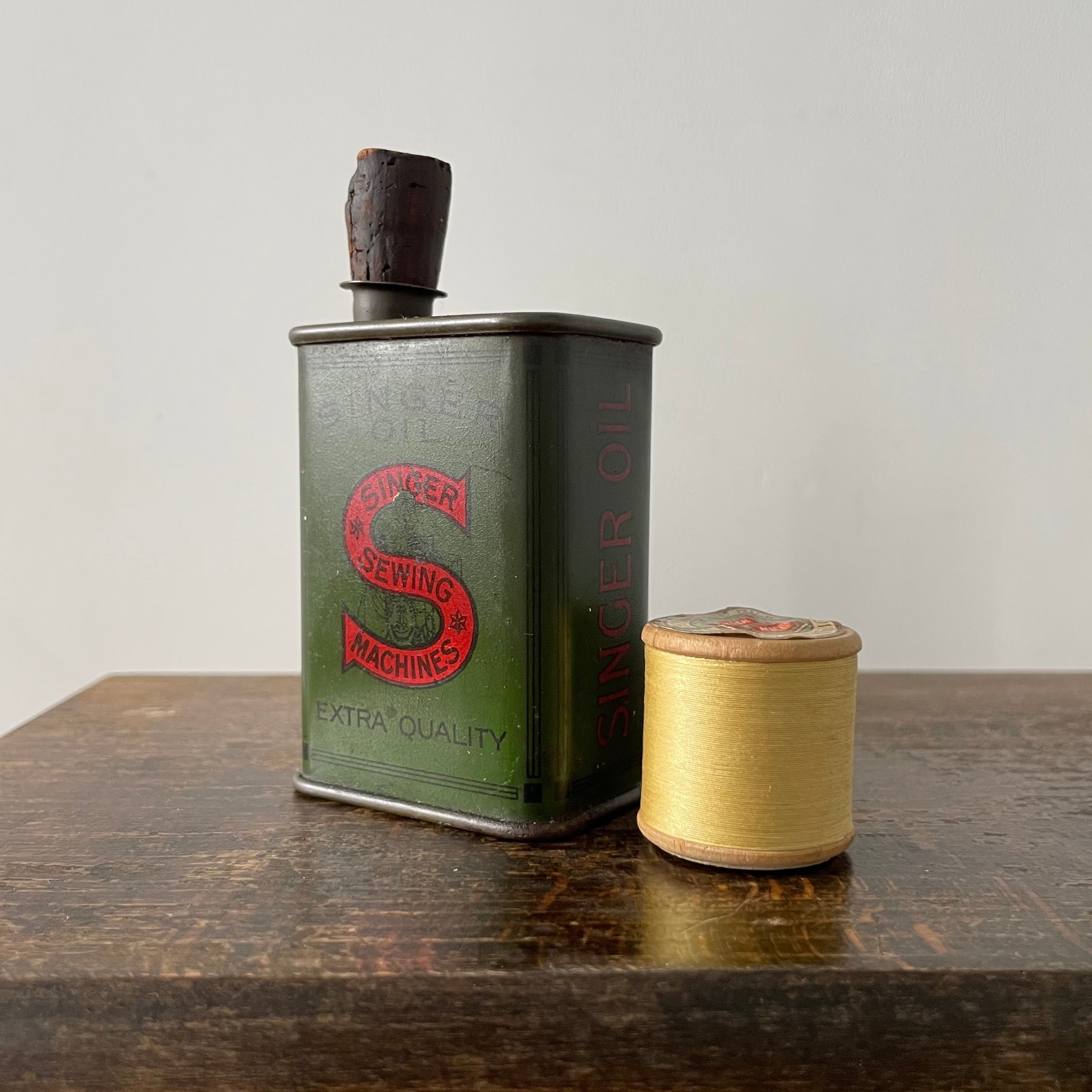Rare Early Singer Sewing Machine Oil Can – Square Metal with Cork Stopper – c.1920s–30s