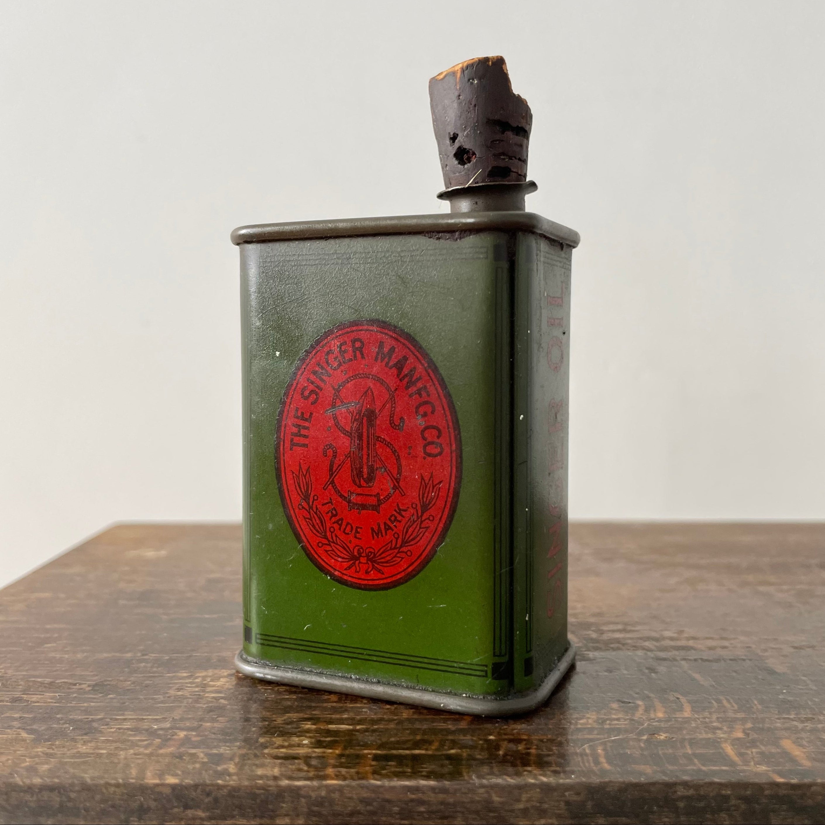 Rare Early Singer Sewing Machine Oil Can – Square Metal with Cork Stopper – c.1920s–30s