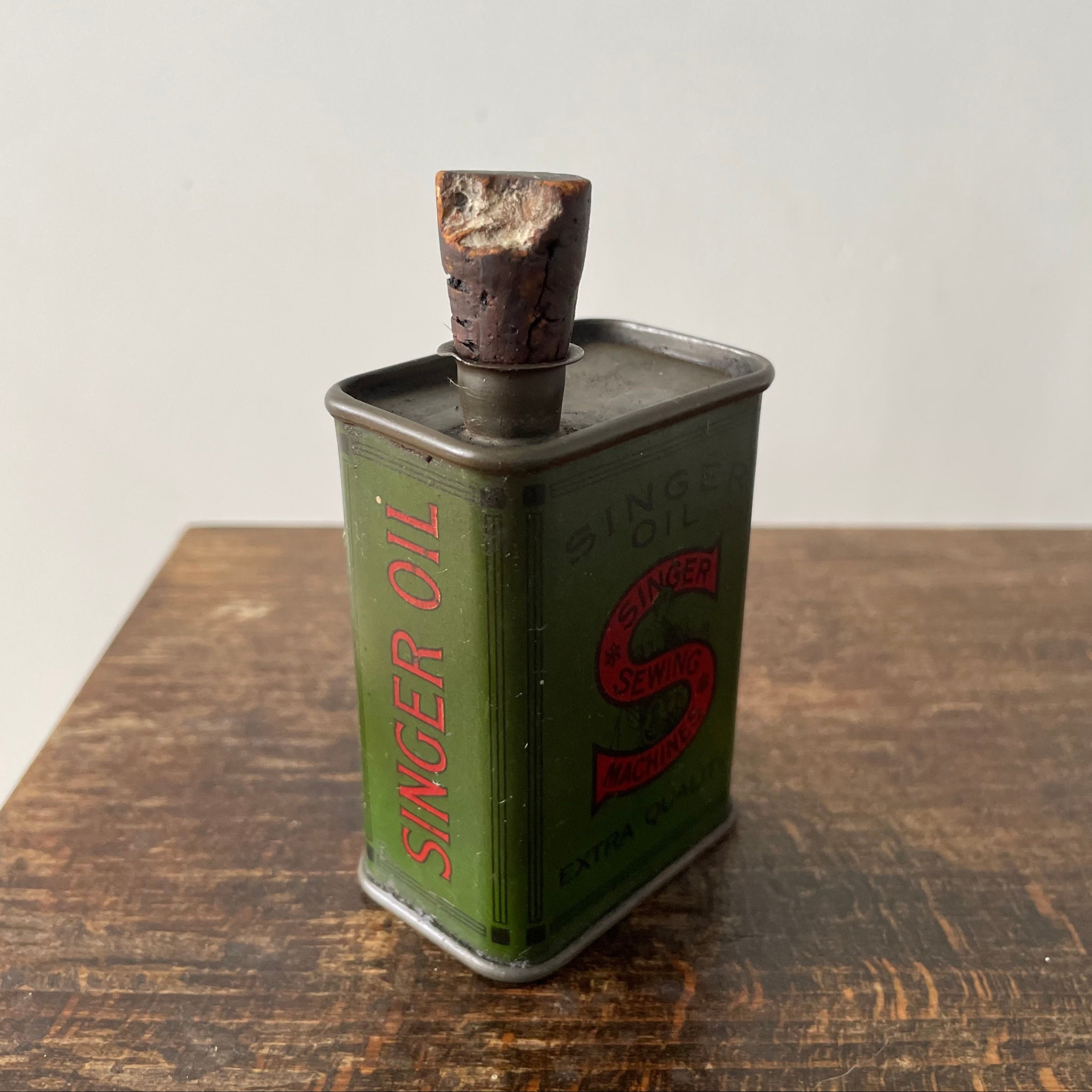 Rare Early Singer Sewing Machine Oil Can – Square Metal with Cork Stopper – c.1920s–30s