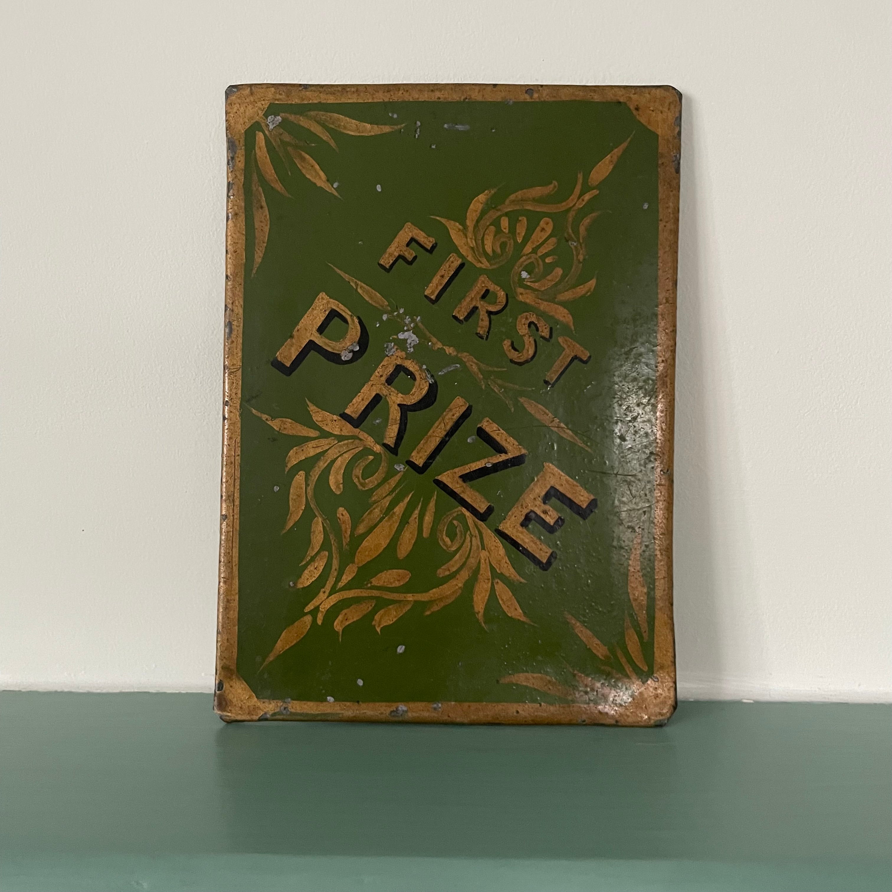 Antique Hand-Painted Tin Prize Plaques – 1st, 2nd & 3rd Prize – Fairground / Agricultural Show Signs c.1900-1920s
