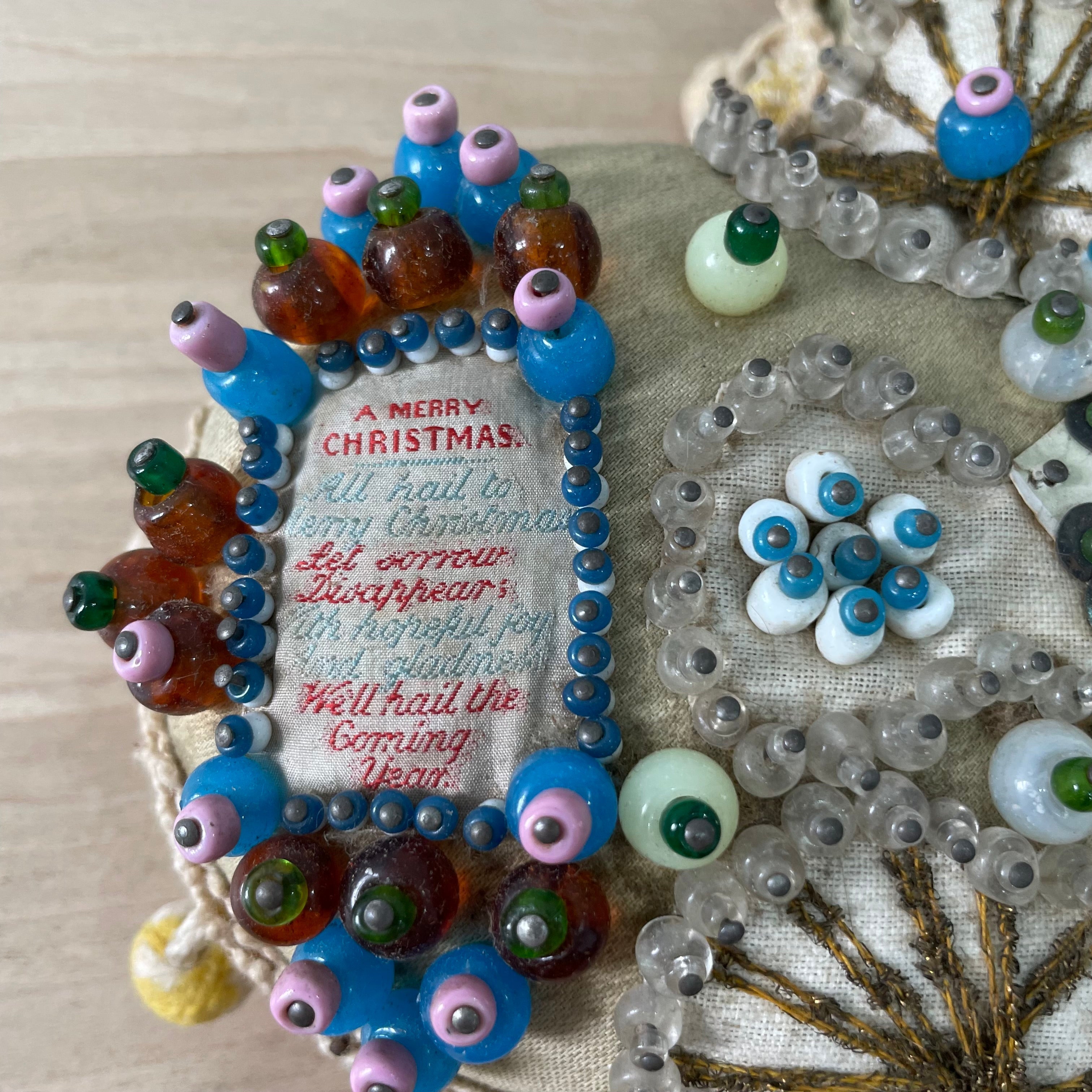 WWI South Wales Borderers Sweetheart Pincushion – Beaded Heart, Christmas 1914-1918