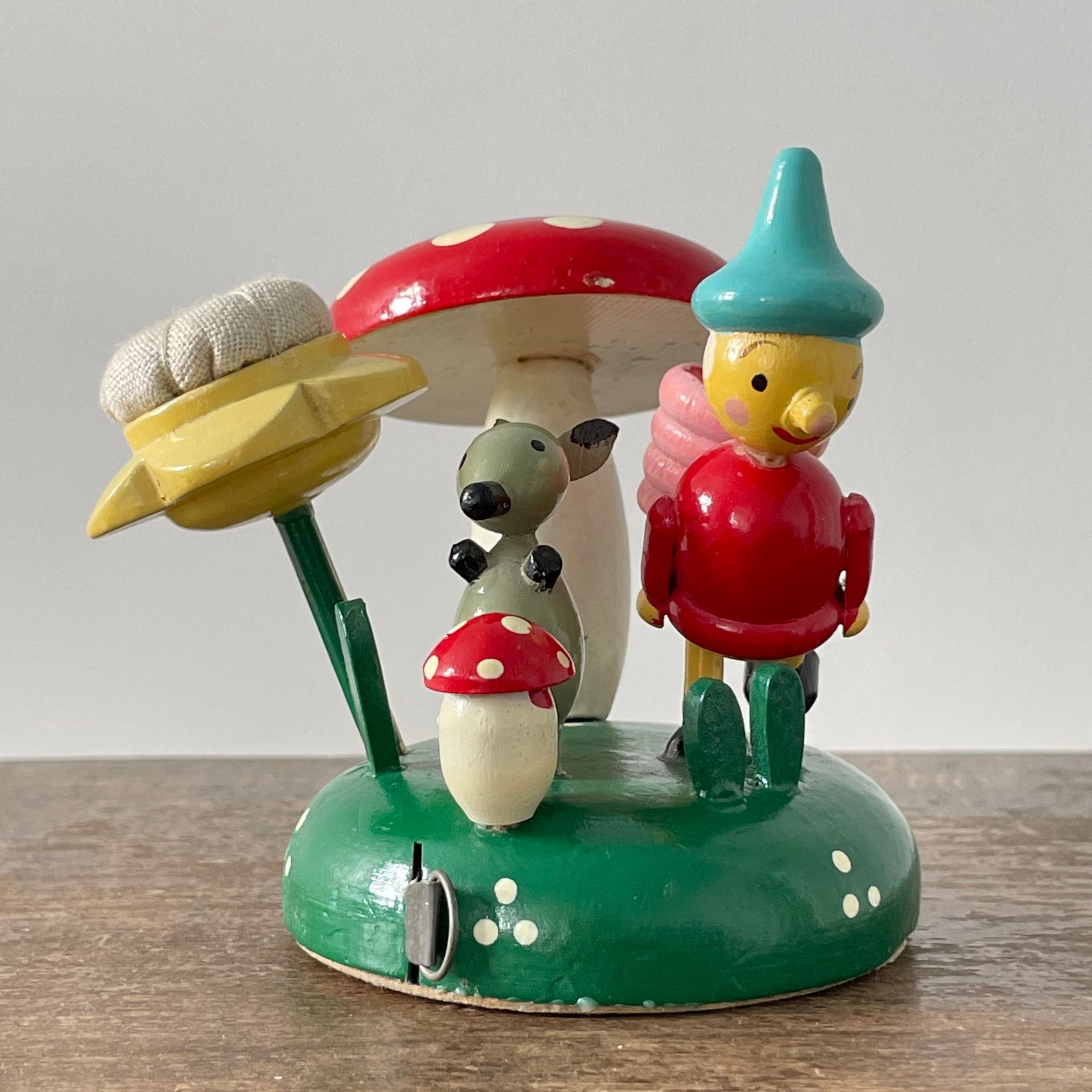 Vintage Wooden Gnome Sewing Caddy – Darning Mushroom, Tape & Thimble – FOREIGN