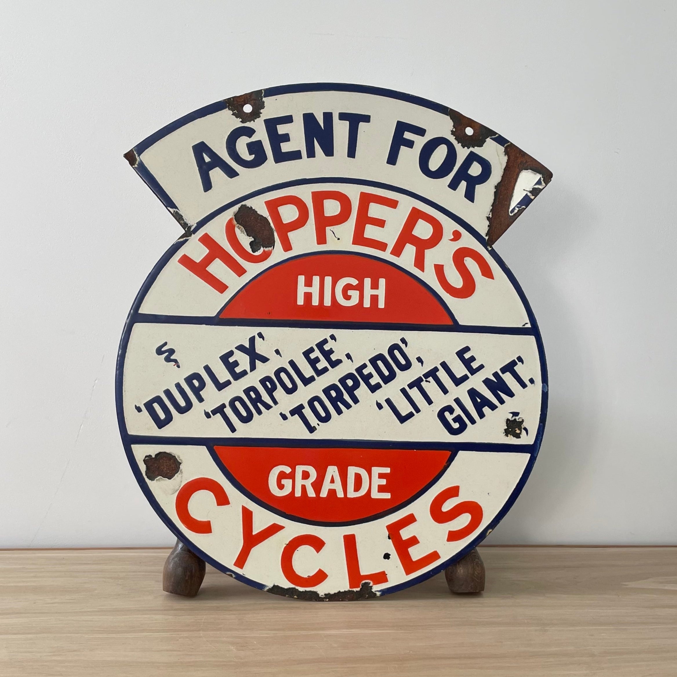 Genuine Original Enamel Hopper’s Cycles Advertising Sign – Bicycle Agent Porcelain Sign c.1930s