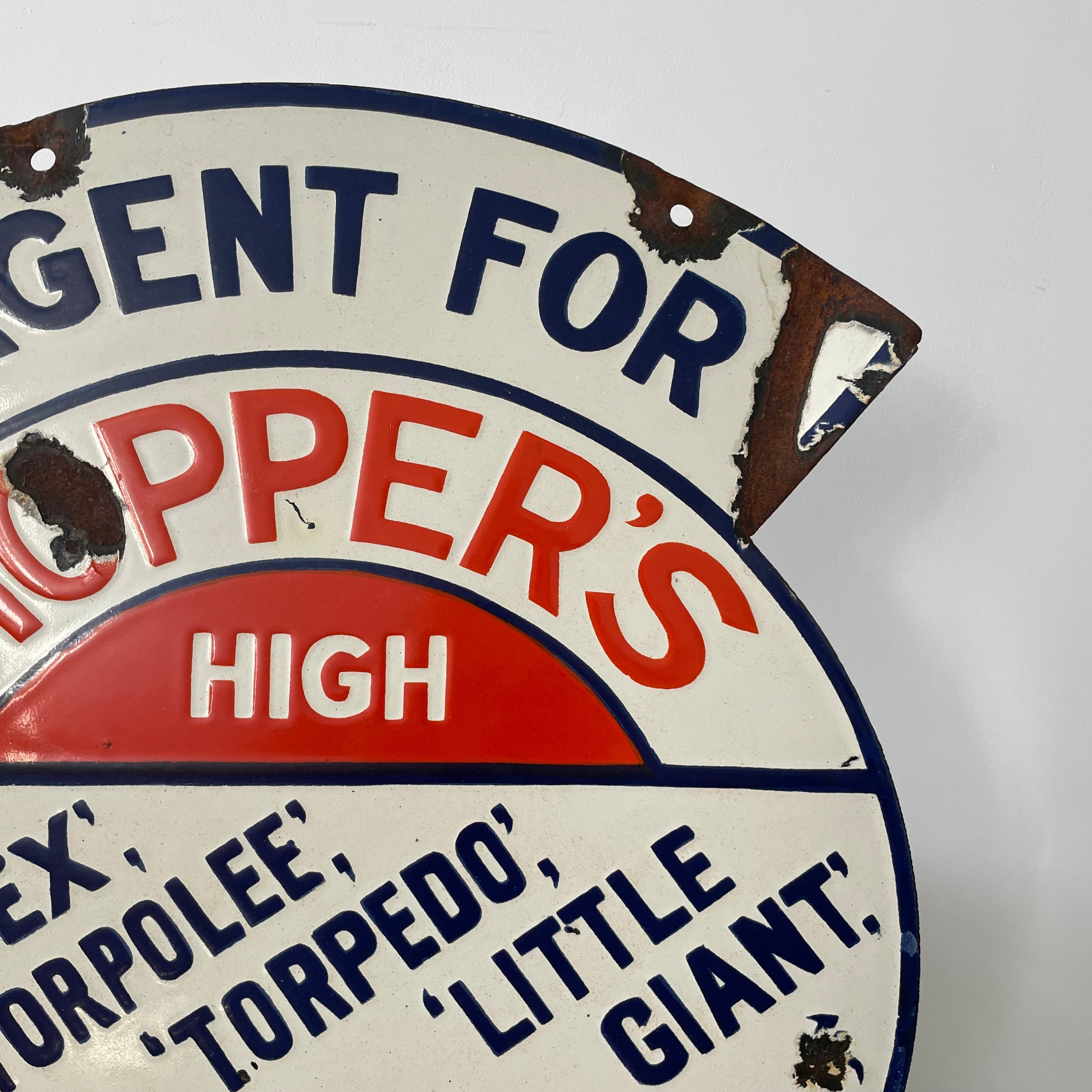 Genuine Original Enamel Hopper’s Cycles Advertising Sign – Bicycle Agent Porcelain Sign c.1930s