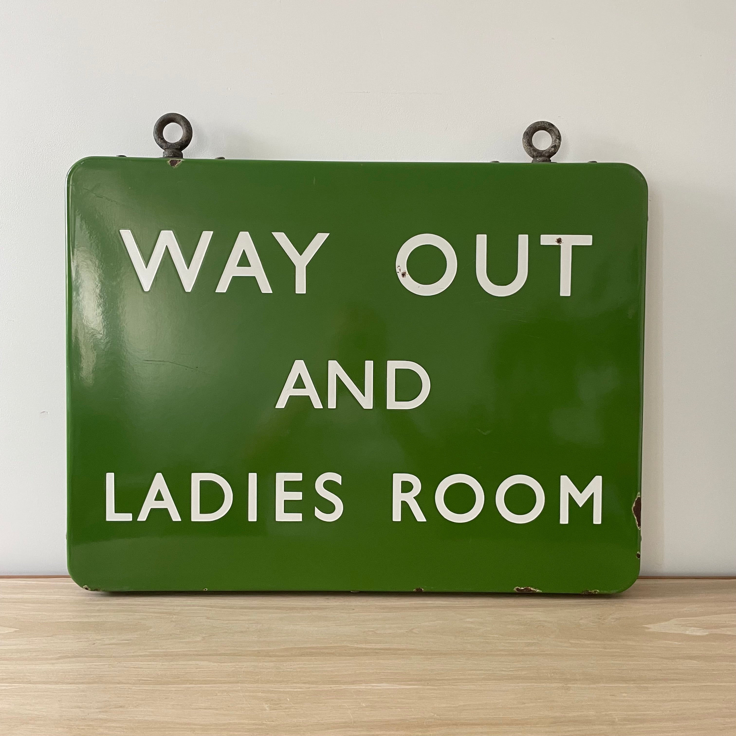 Vintage British Railway Enamel Sign – "WAY OUT AND LADIES ROOM"