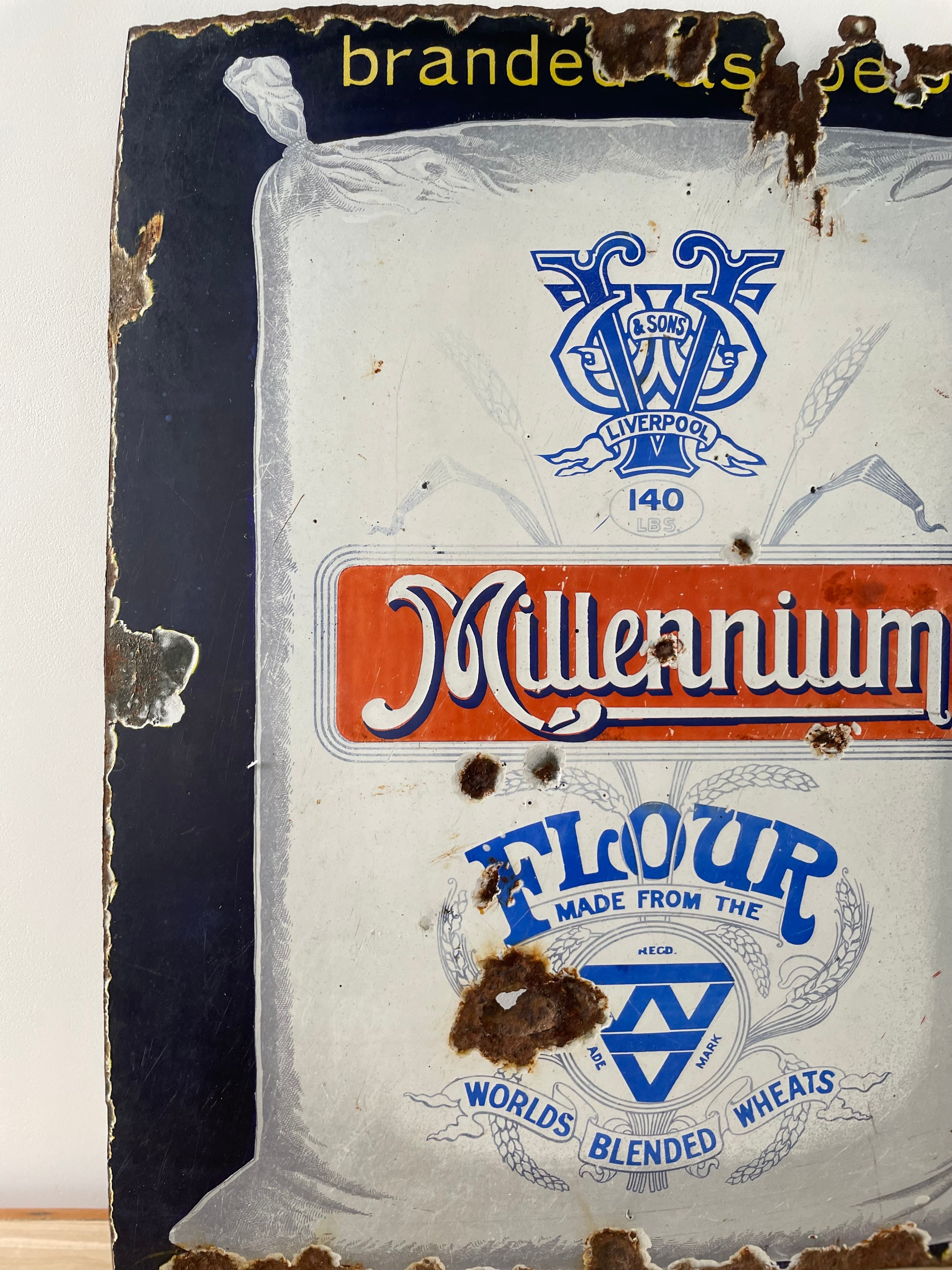 Original Enamel Advertising Sign – Millennium Flour by W.V. & Sons, Liverpool – Early 20th Century