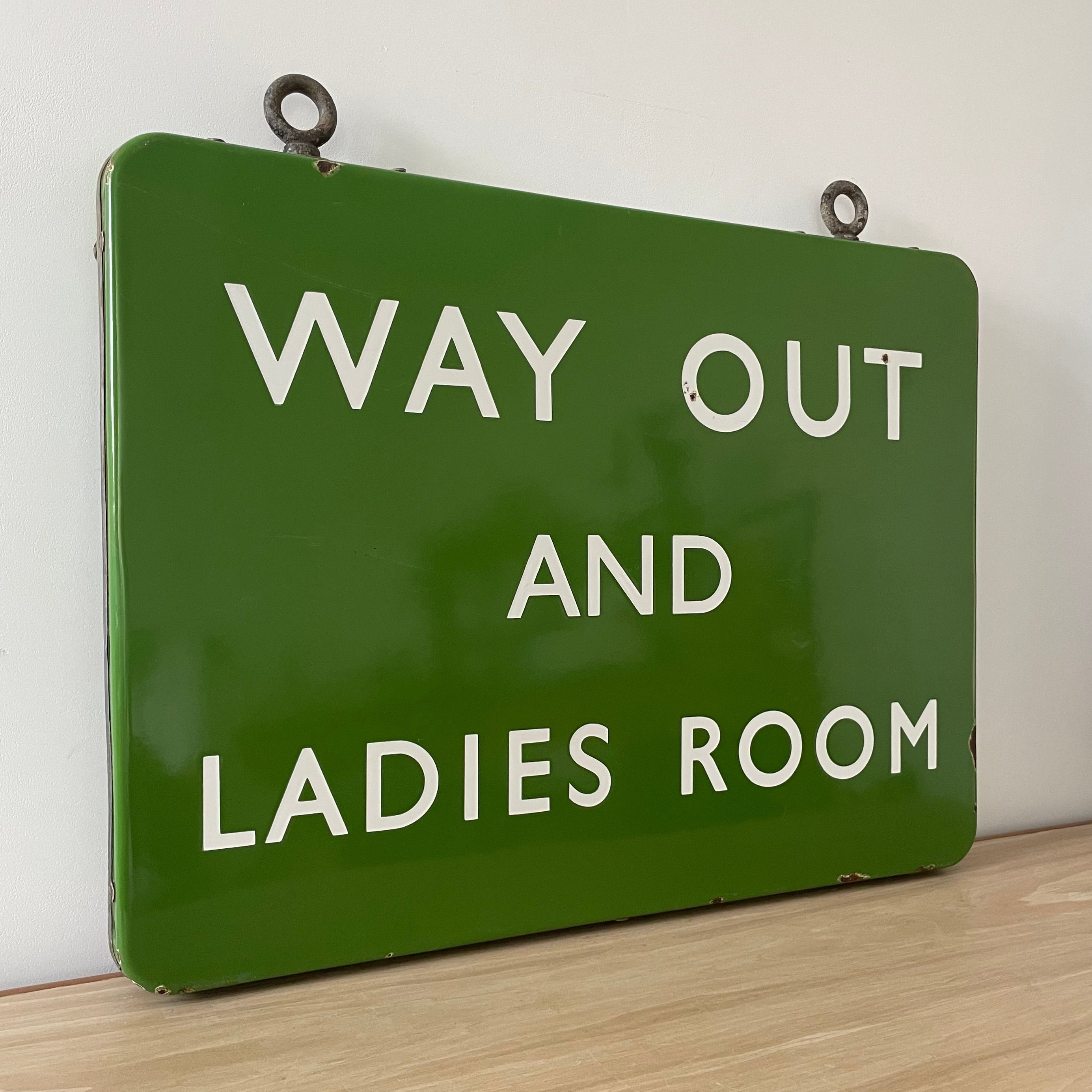 Vintage British Railway Enamel Sign – "WAY OUT AND LADIES ROOM"