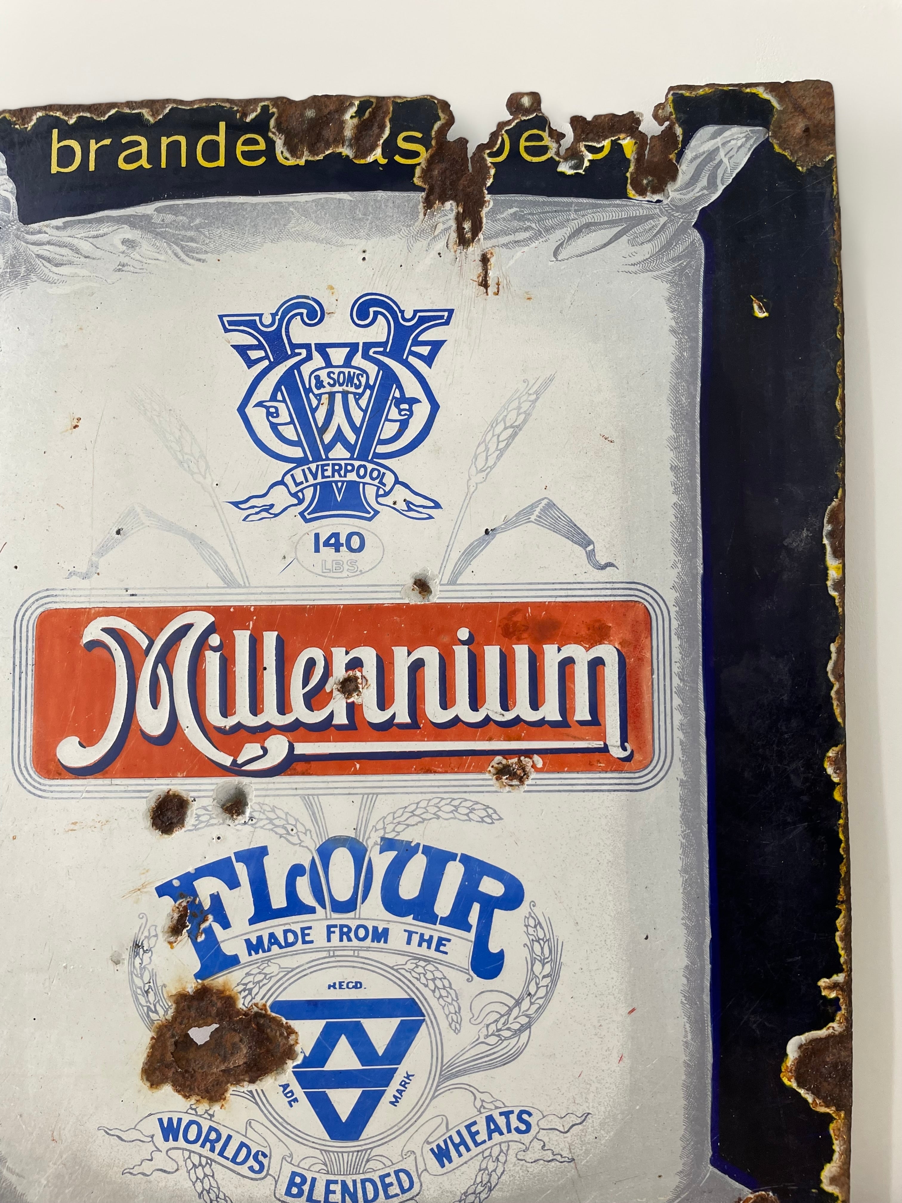 Original Enamel Advertising Sign – Millennium Flour by W.V. & Sons, Liverpool – Early 20th Century
