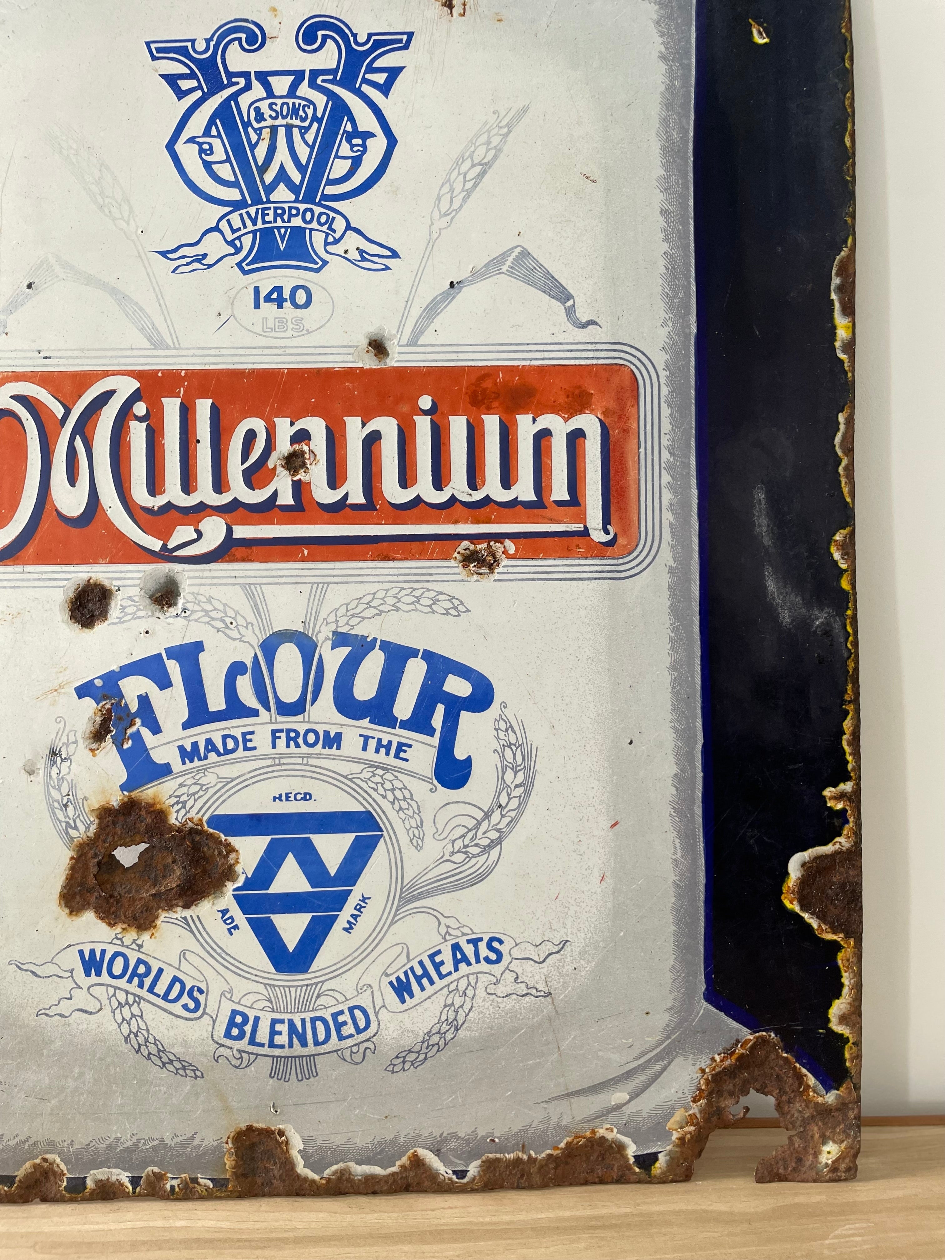 Original Enamel Advertising Sign – Millennium Flour by W.V. & Sons, Liverpool – Early 20th Century