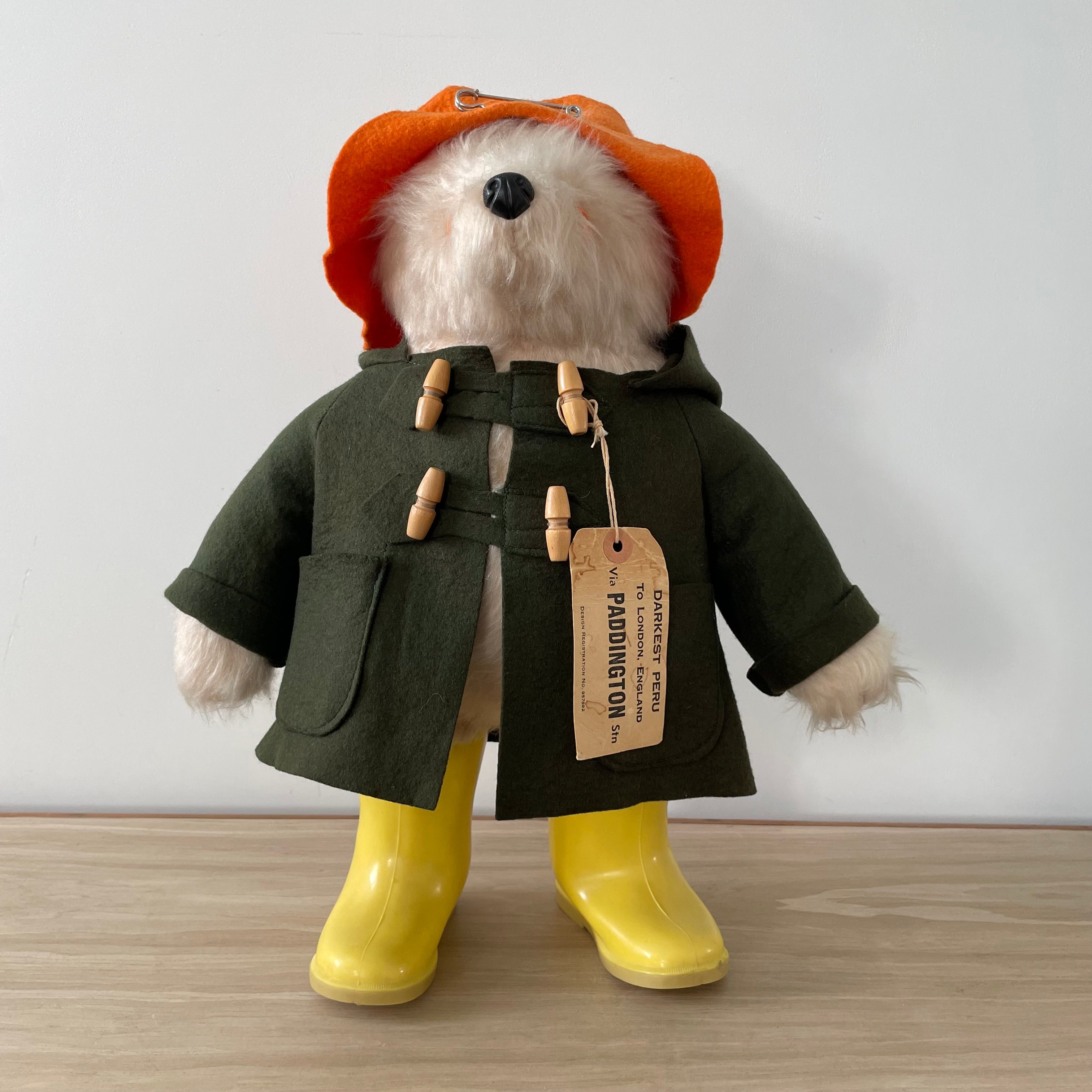 1972 Gabrielle Designs Paddington Bear – Green Duffle Coat, Orange Hat & Yellow Boots – Original Label