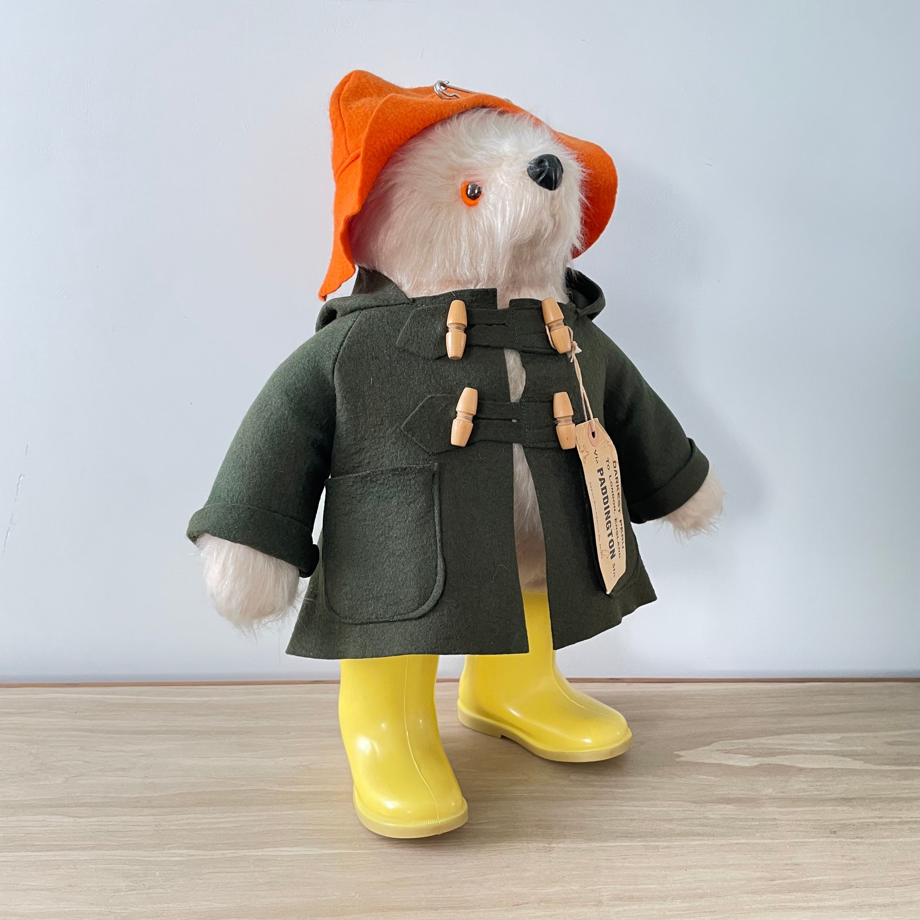 1972 Gabrielle Designs Paddington Bear – Green Duffle Coat, Orange Hat & Yellow Boots – Original Label