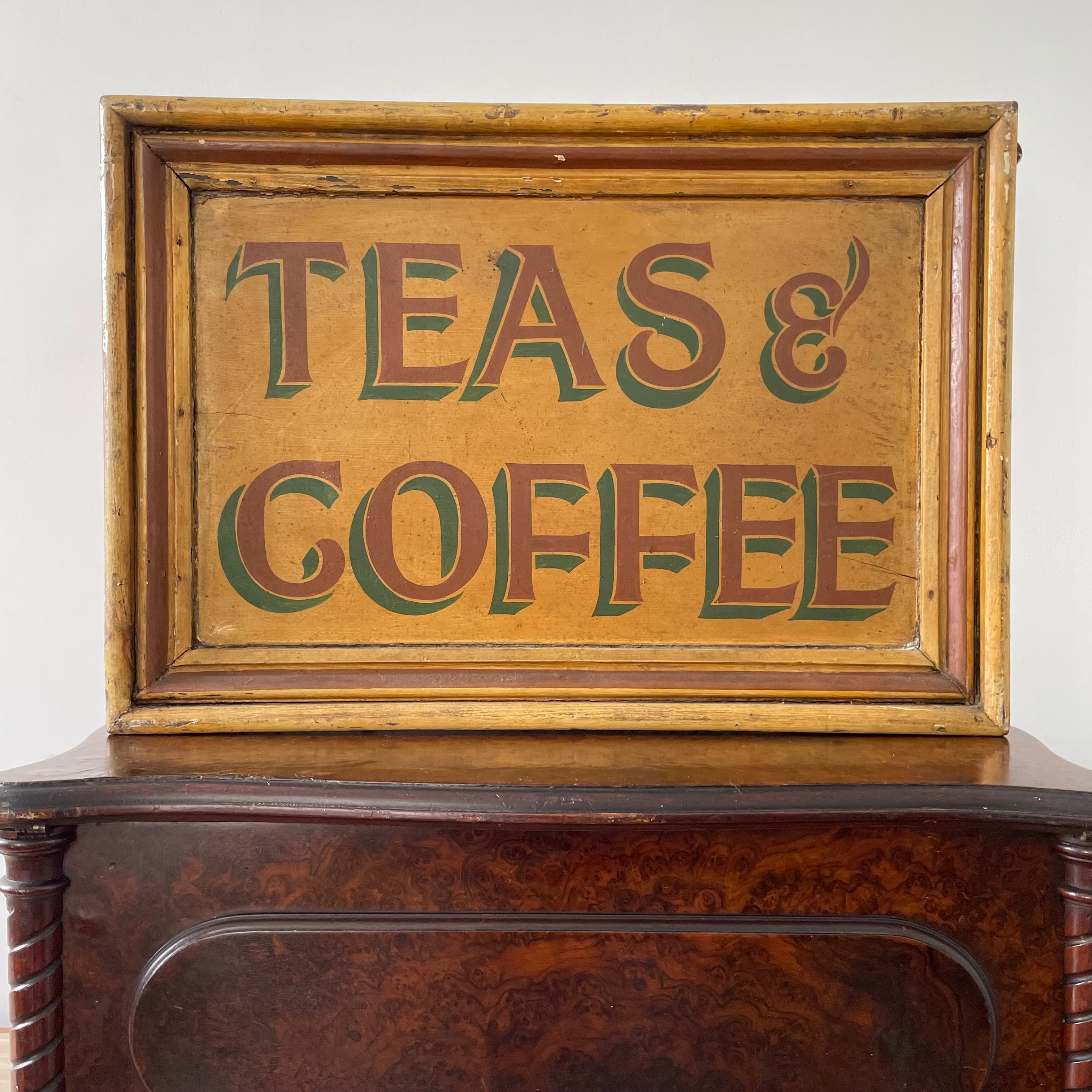 Antique Wooden Double-Sided Shop Sign – Teas & Coffee, c.1900