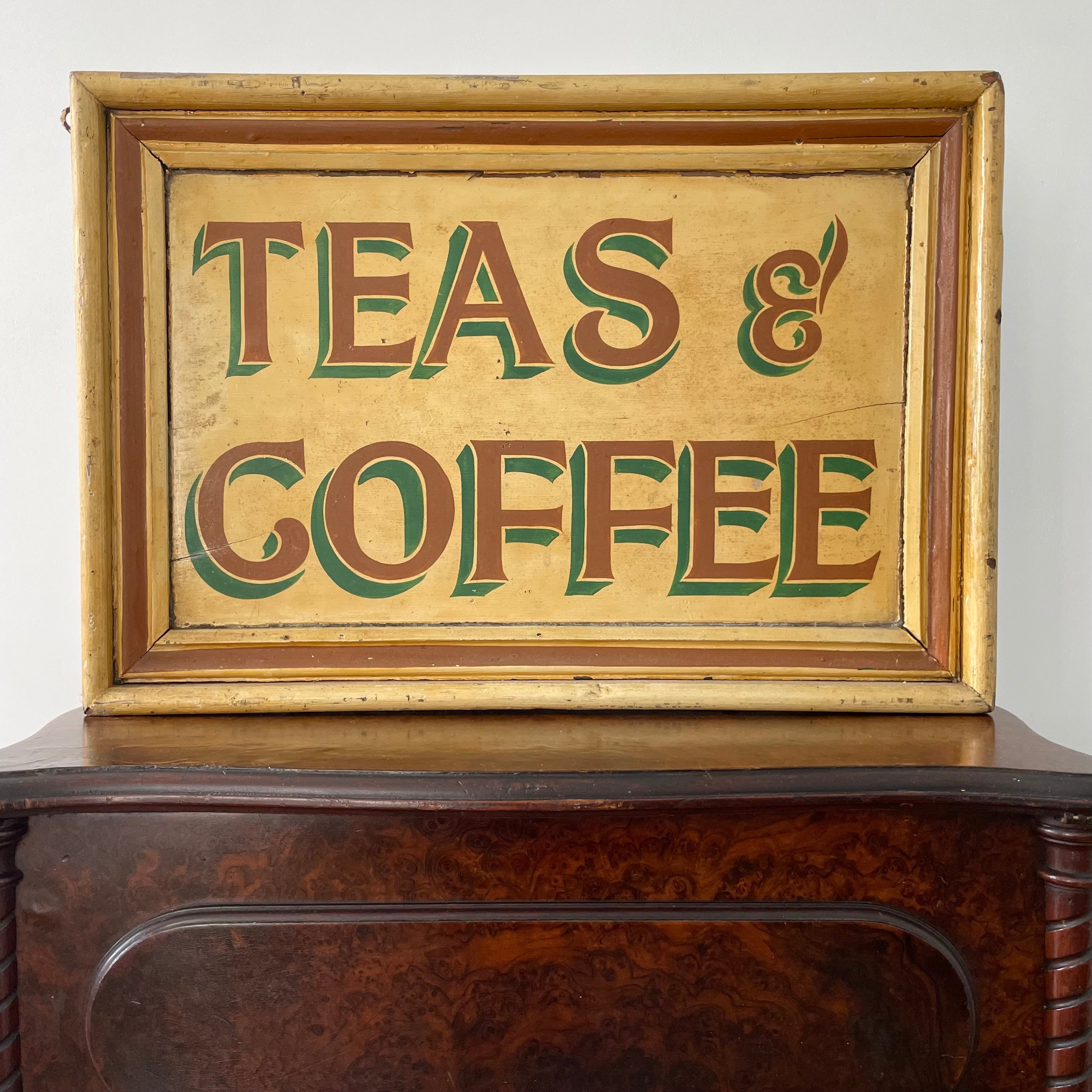 Antique Wooden Double-Sided Shop Sign – Teas & Coffee, c.1900
