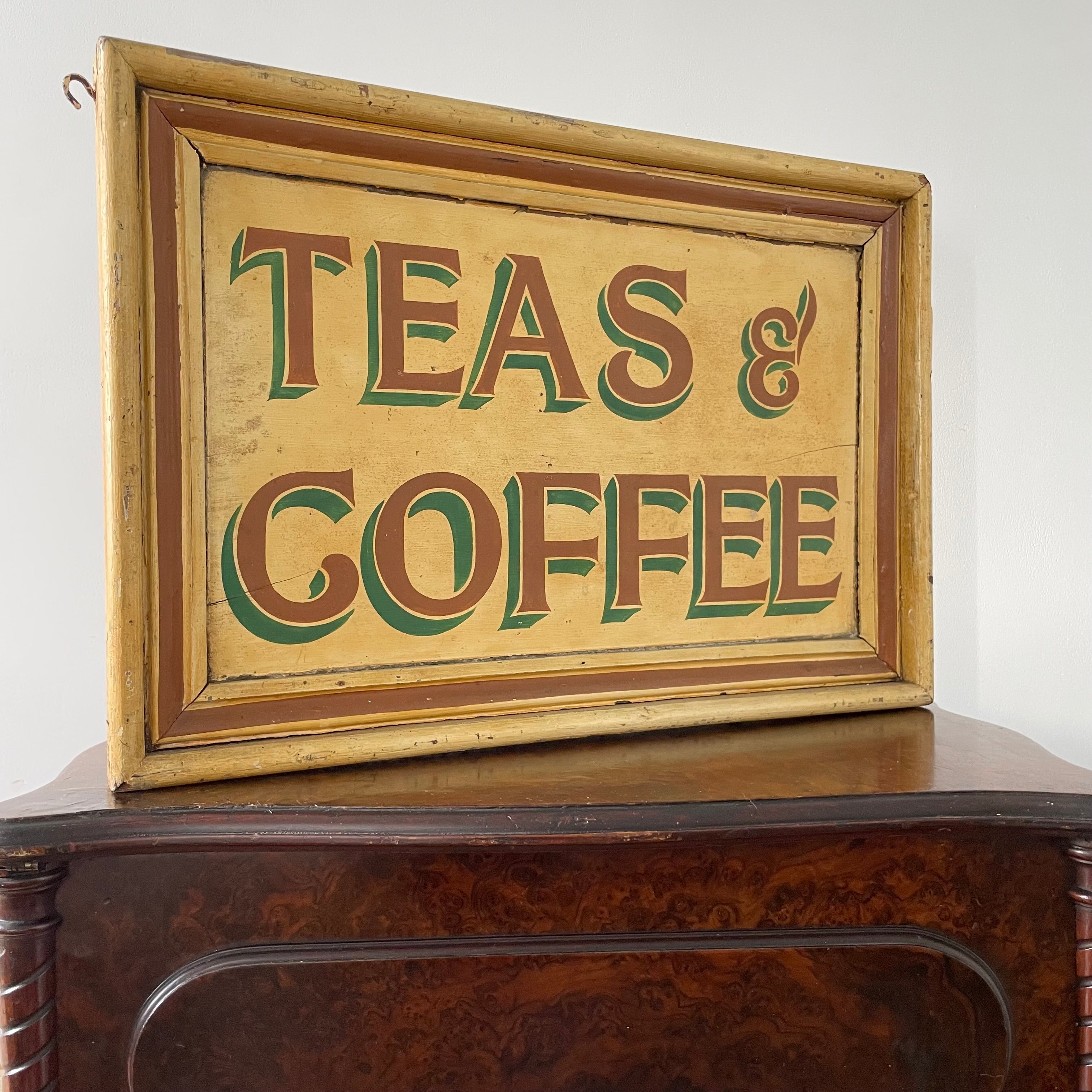 Antique Wooden Double-Sided Shop Sign – Teas & Coffee, c.1900