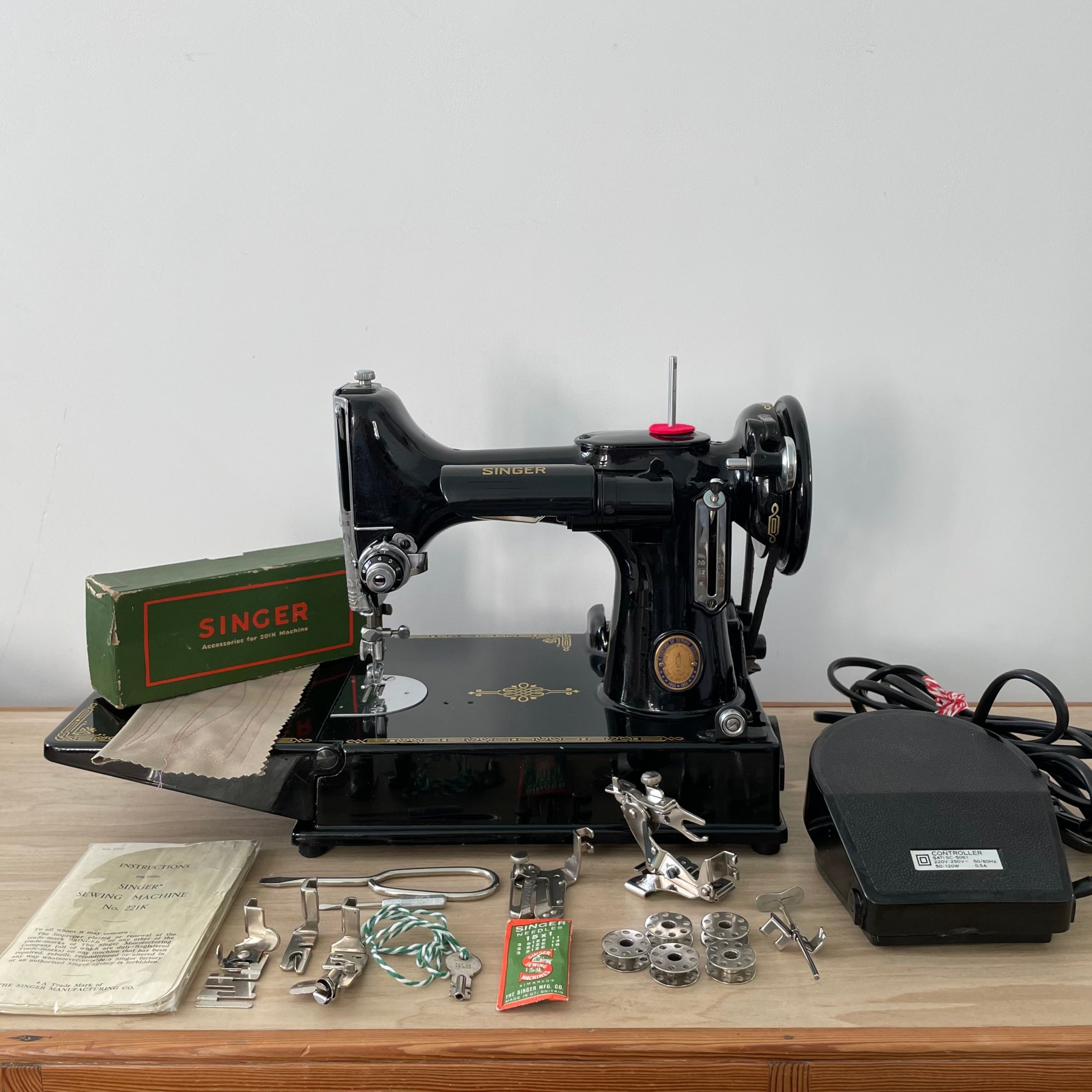 Singer 221K Featherweight Sewing Machine – 1951 Centennial Edition – With Case & Accessories