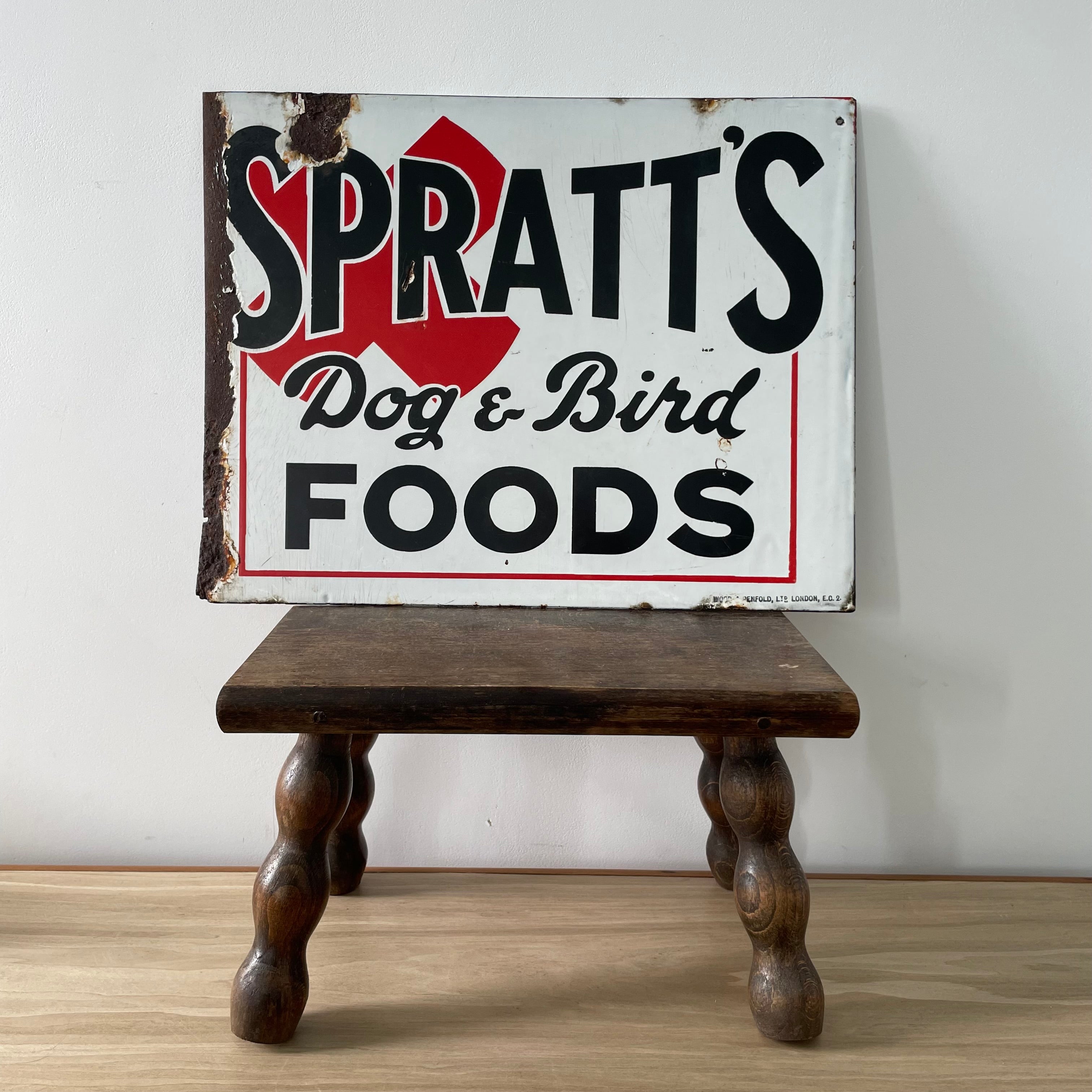 Original Spratt’s Dog & Bird Foods Enamel Advertising Sign – Mid 20th Century