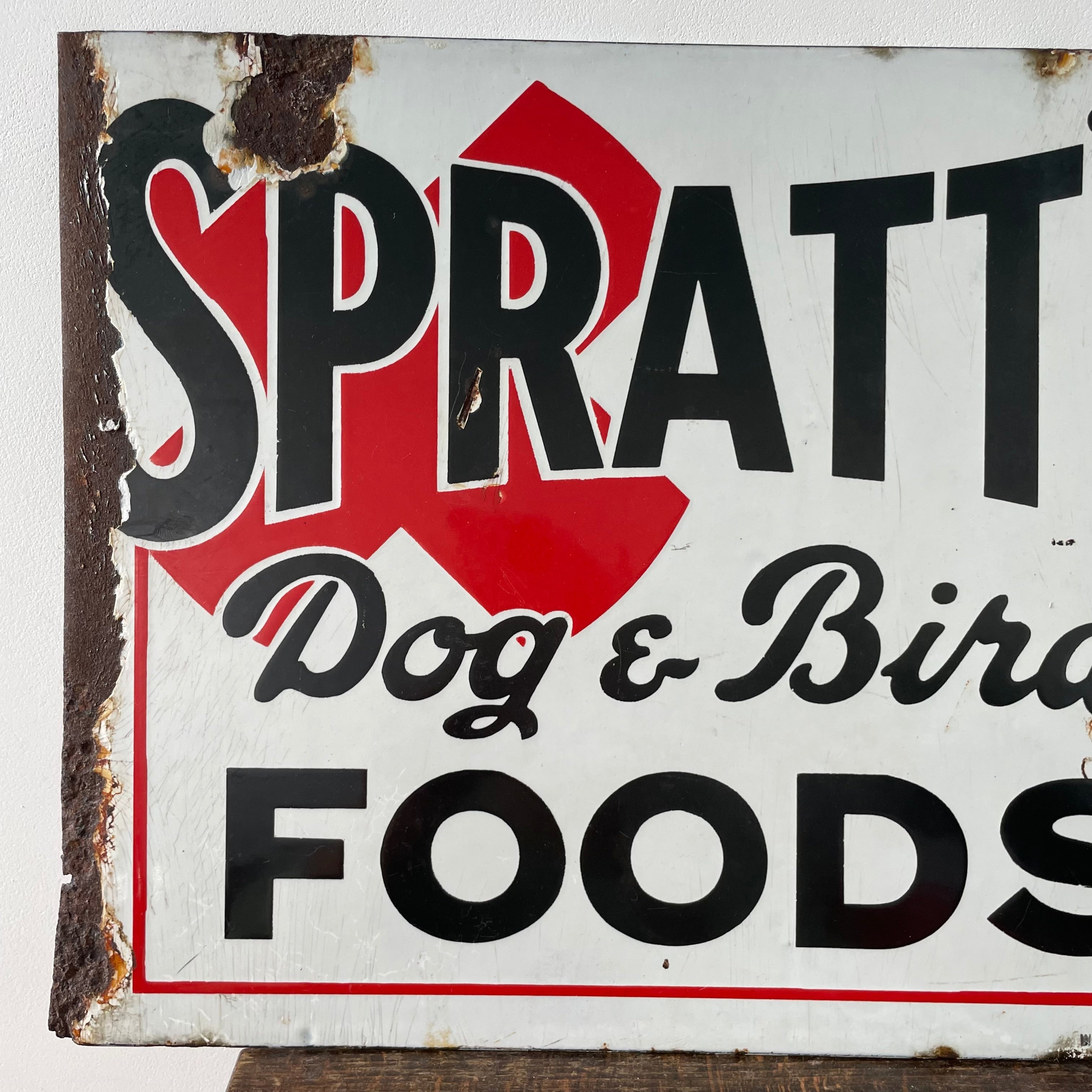 Original Spratt’s Dog & Bird Foods Enamel Advertising Sign – Mid 20th Century