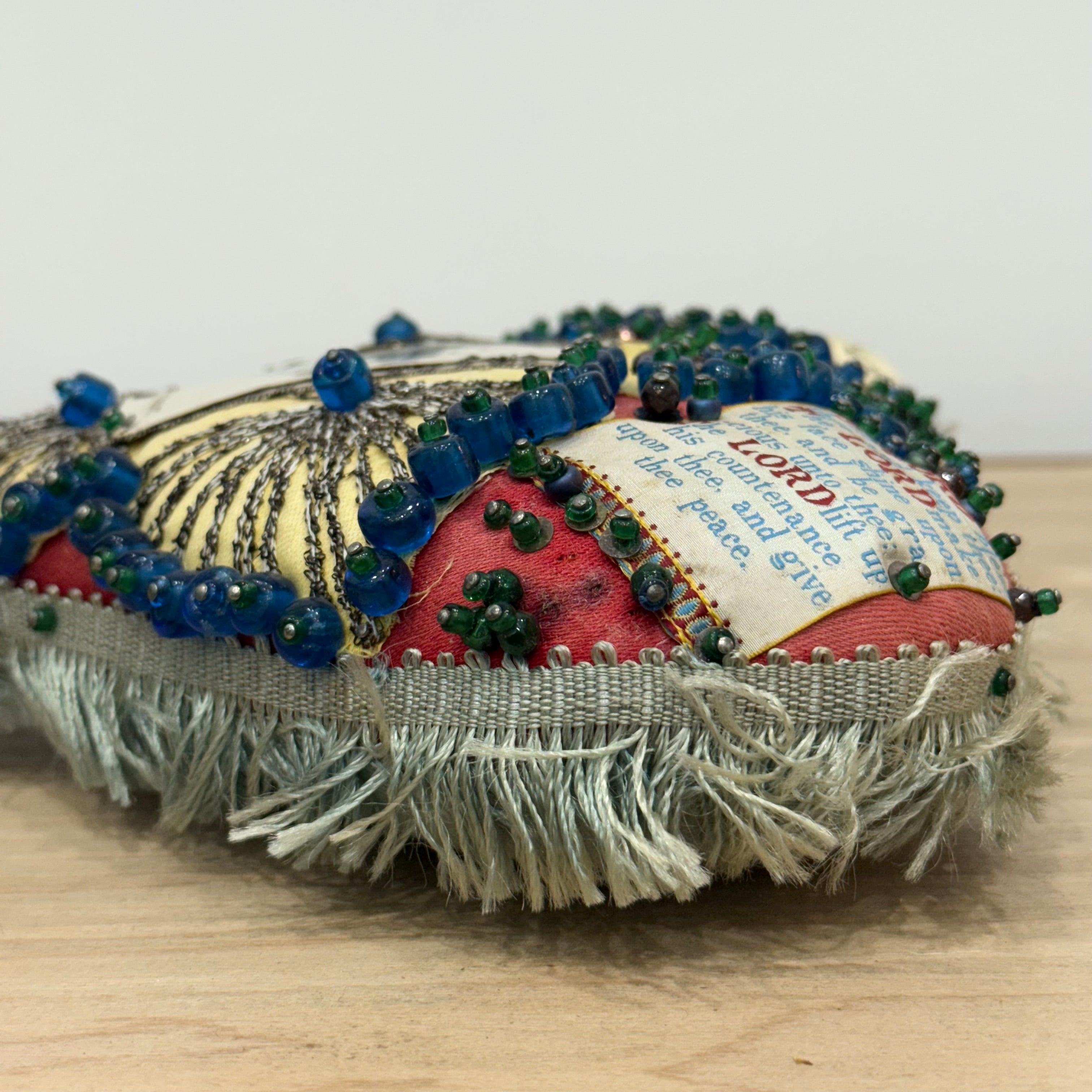 WW1 Beaded Heart Pin Cushion – Lincolnshire Regiment 10th Foot – Egypt Sphinx