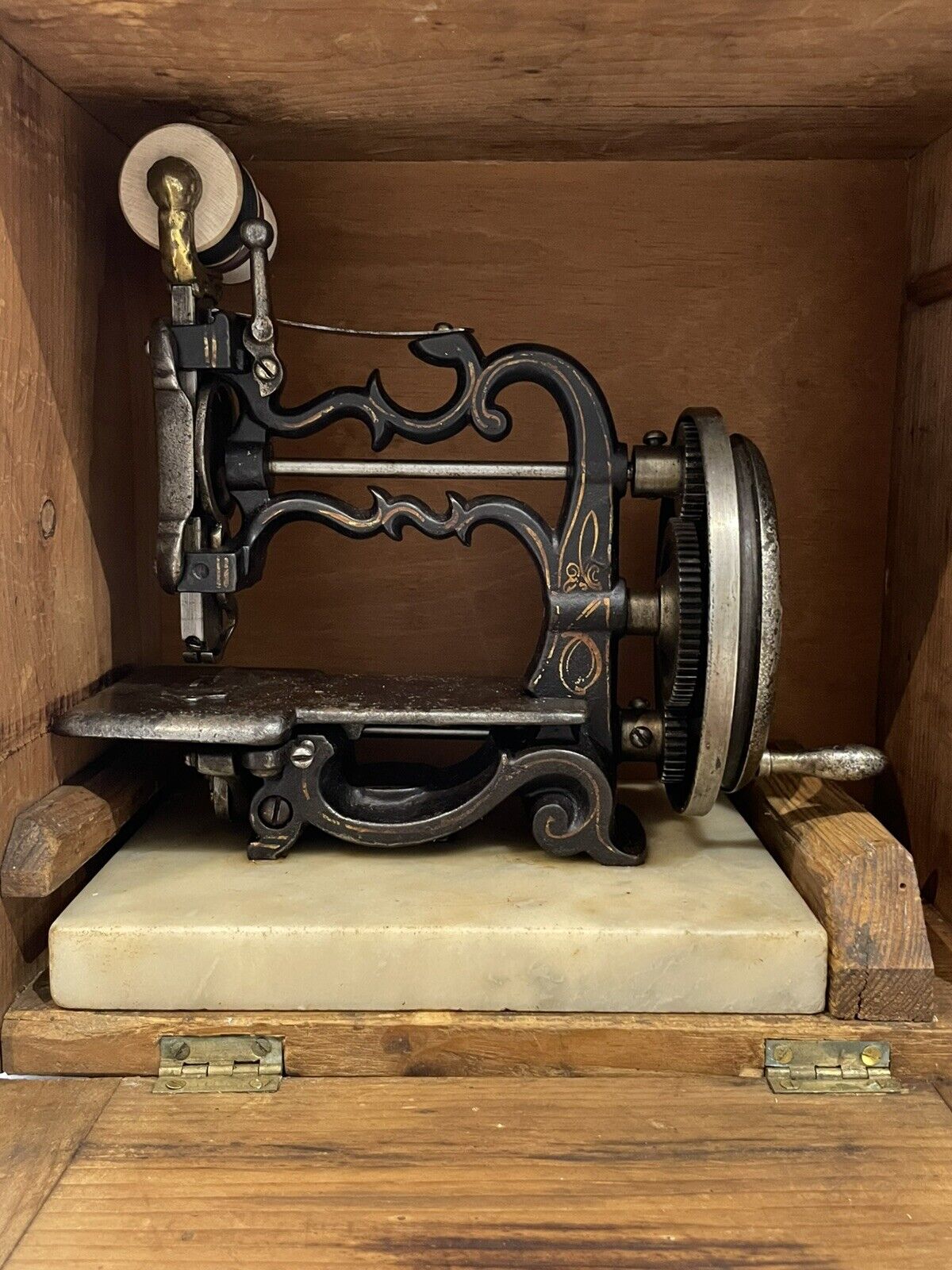 Antique 19th Century Charles Raymond Cast Iron Hand-Cranked Sewing Machine