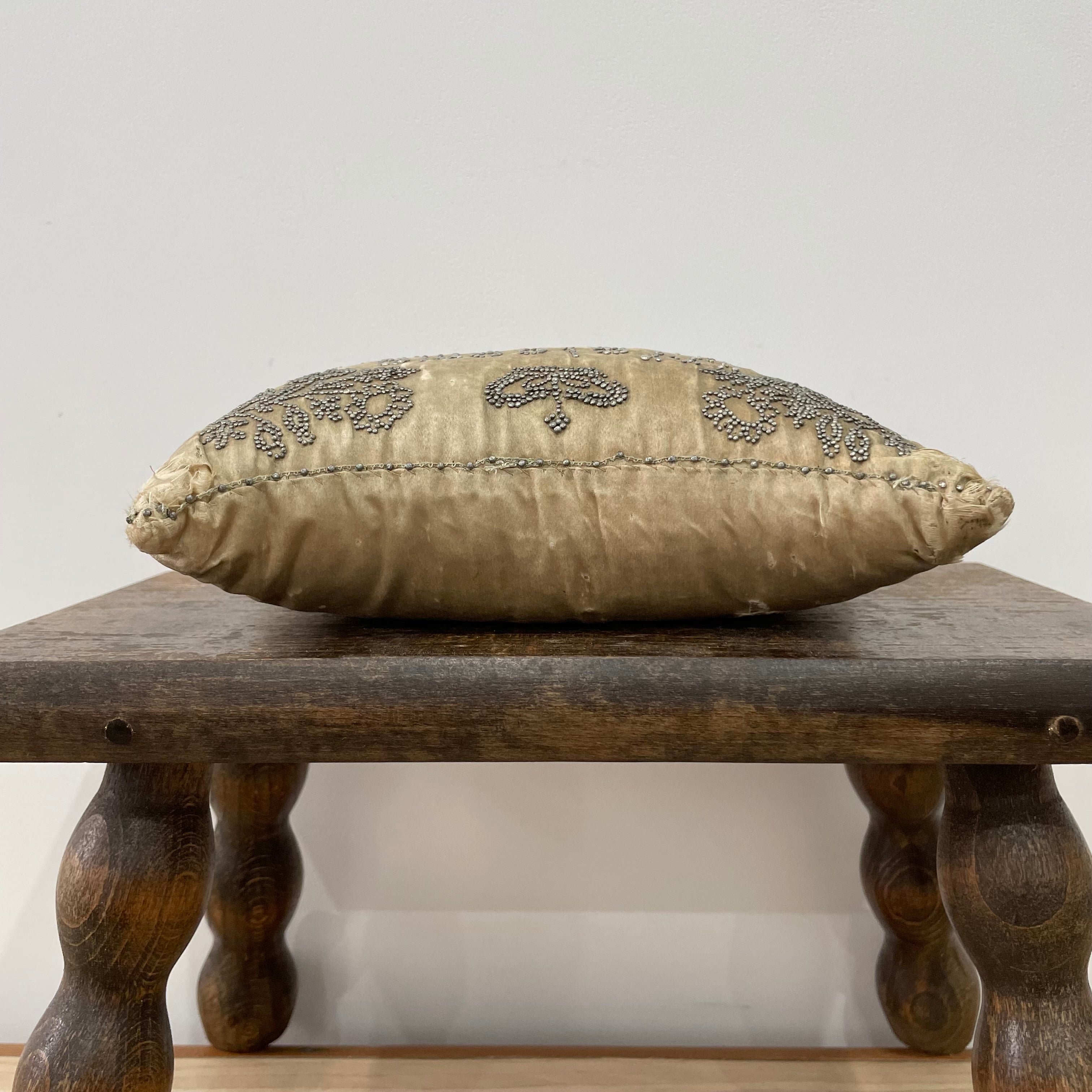 Antique Cream Silk Layette Pin Cushion - &