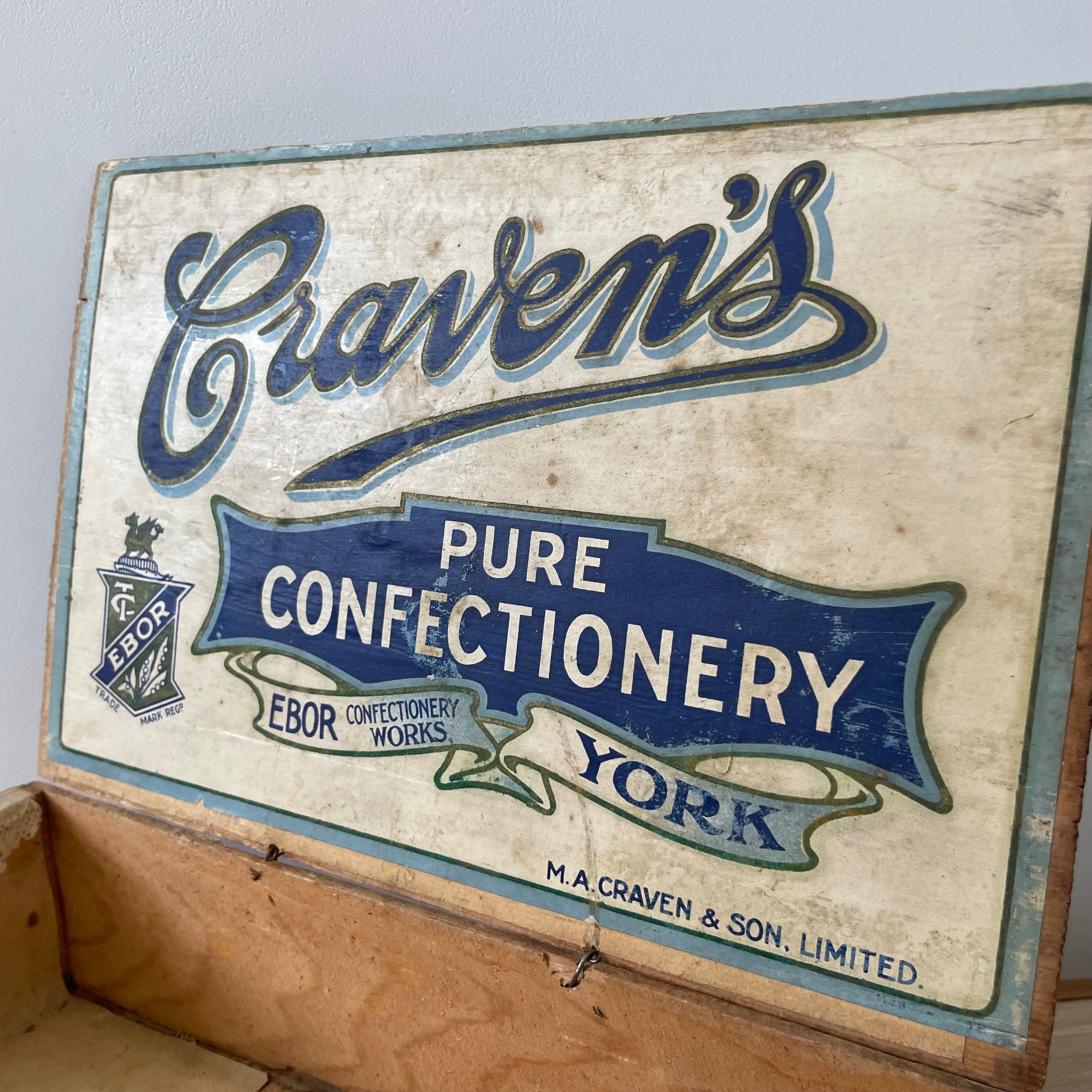 Antique Craven’s Pure Confectionery Wooden Advertising Box – York, Early 1900s