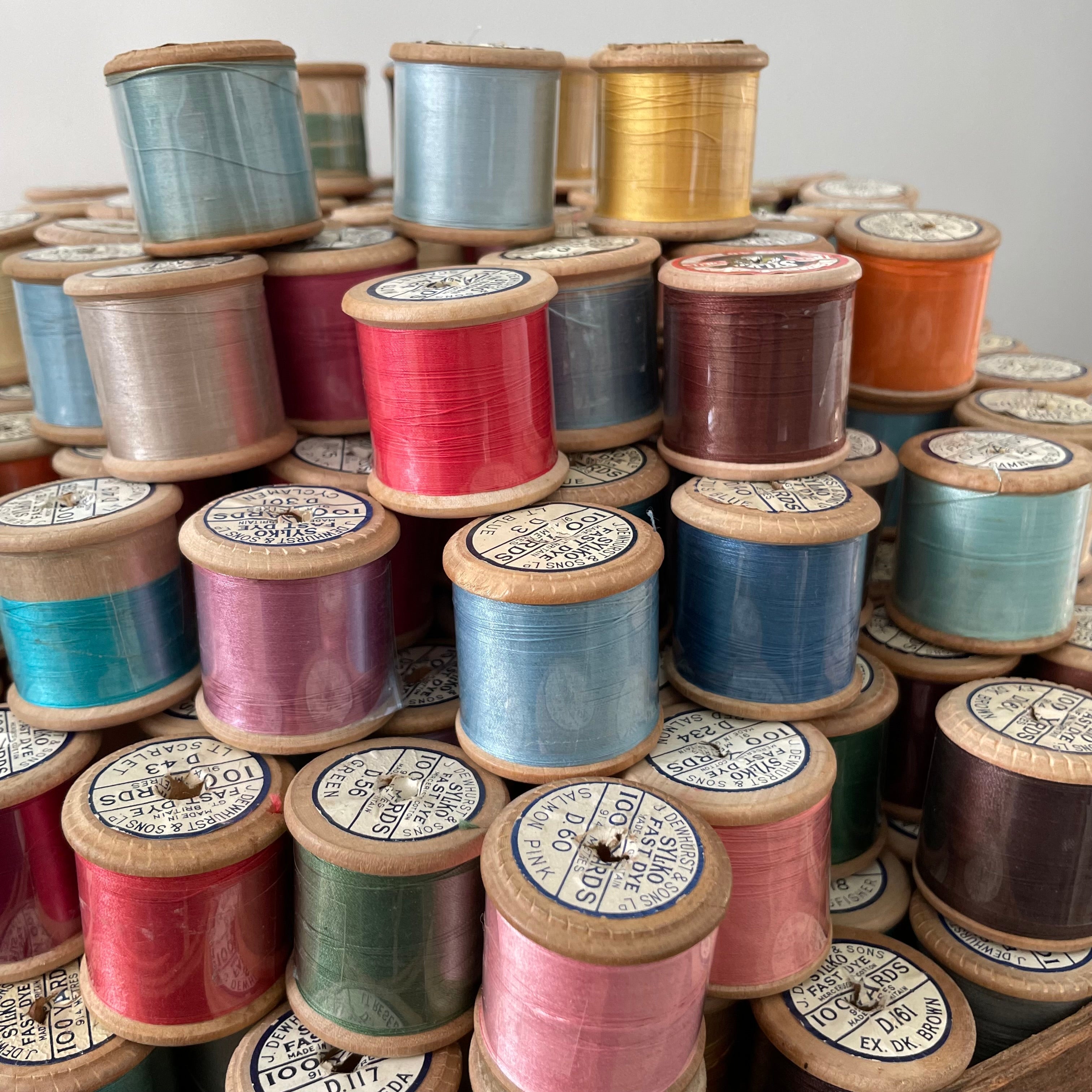 Dewhurst Sylko - Wooden Reels - Pierced D200-299 - COLOURS ADDED