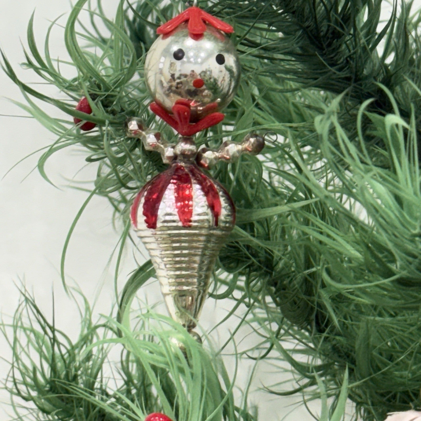 Vintage 1950s Mercury Glass Chenille Pipecleaner Christmas Tree Ornaments Xmas