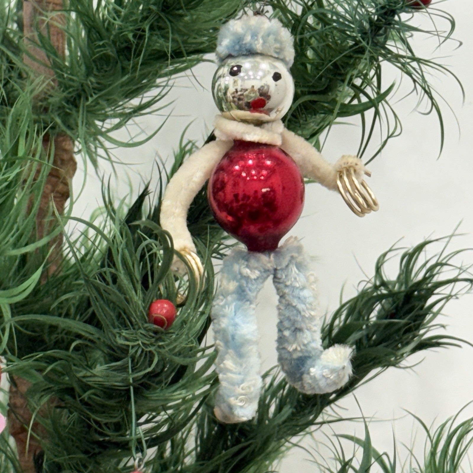Vintage 1950s Mercury Glass Chenille Pipecleaner Christmas Tree Ornaments Xmas