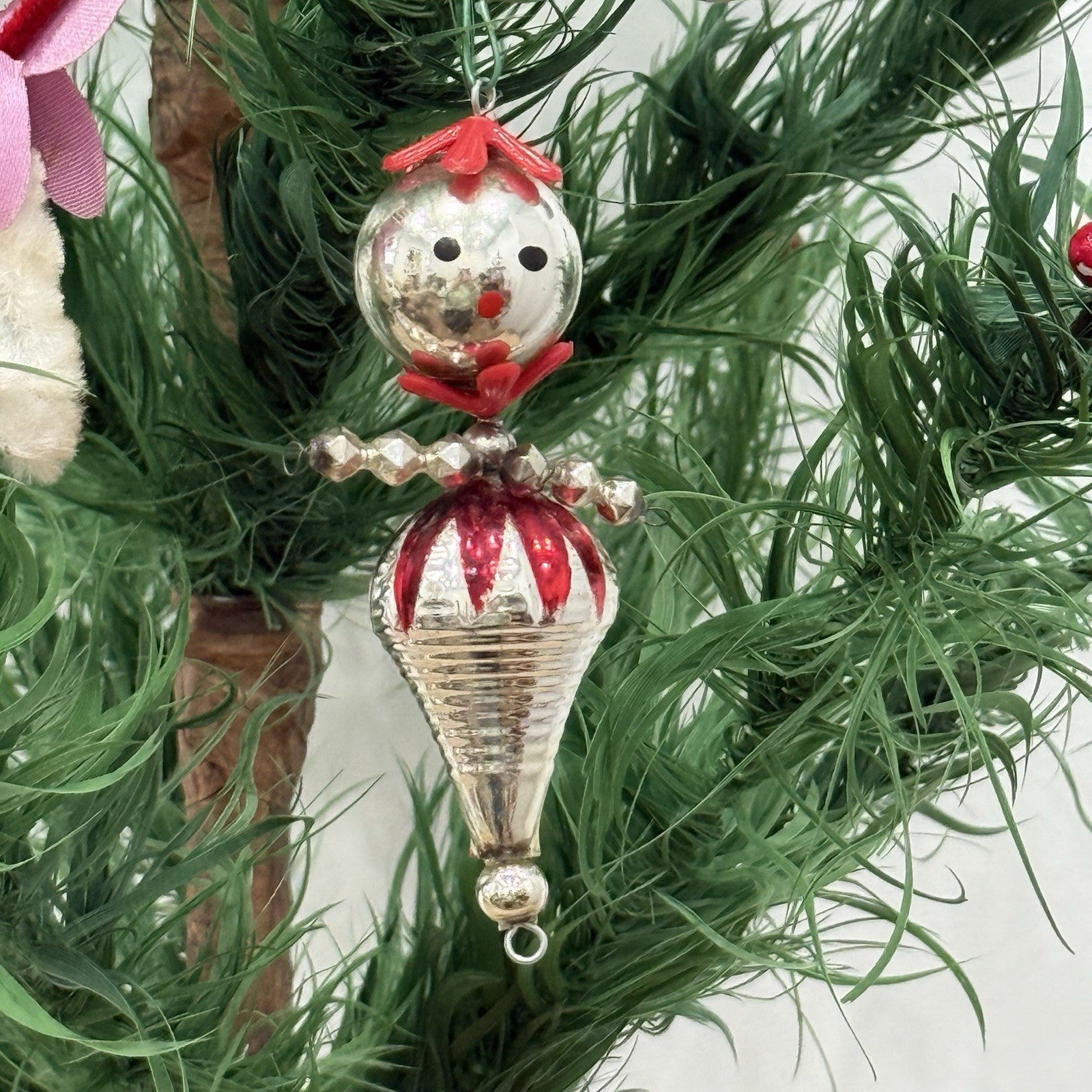 Vintage 1950s Mercury Glass Chenille Pipecleaner Christmas Tree Ornaments Xmas