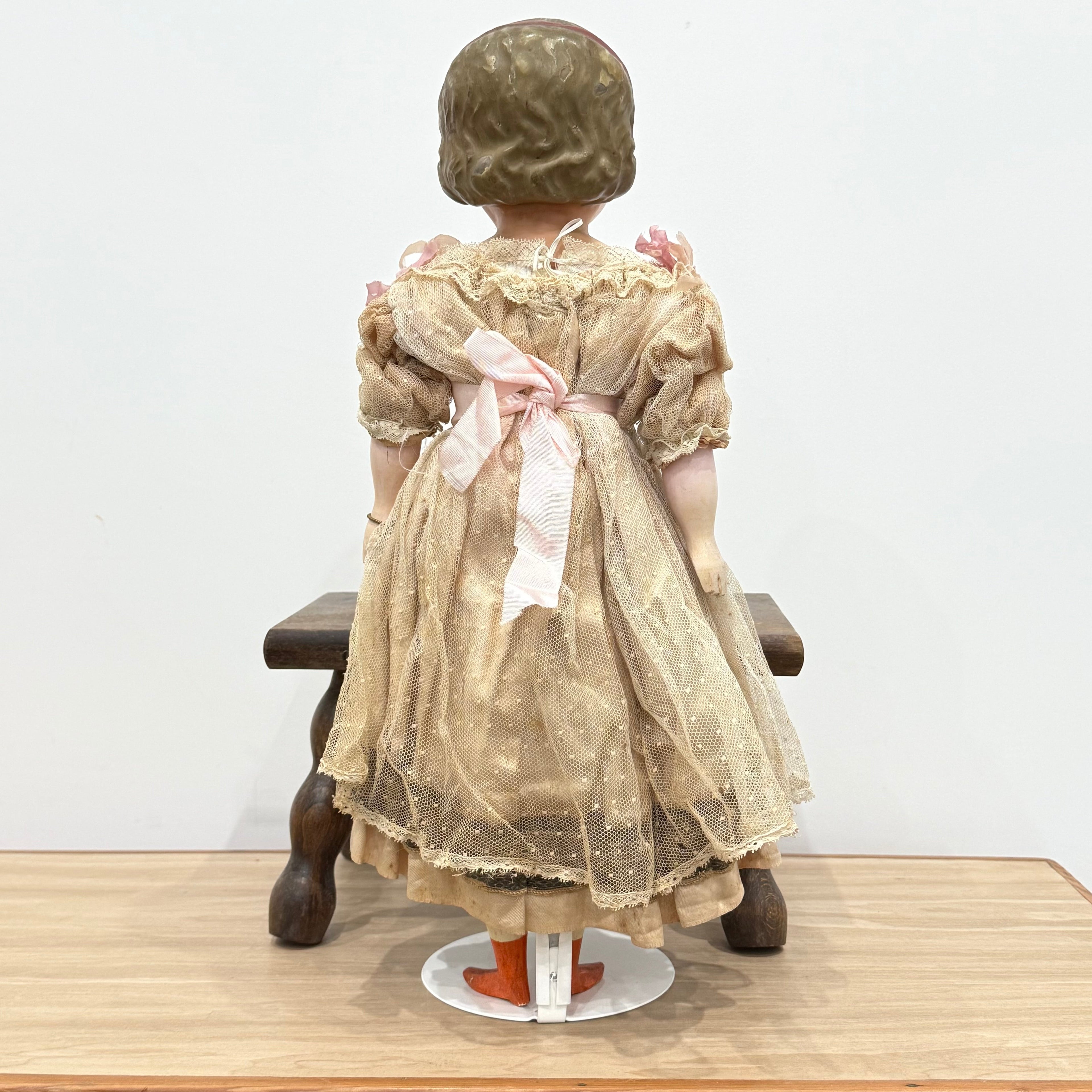 Antique Wax Head “Pumpkin Head” Doll with Original Dress c.1870