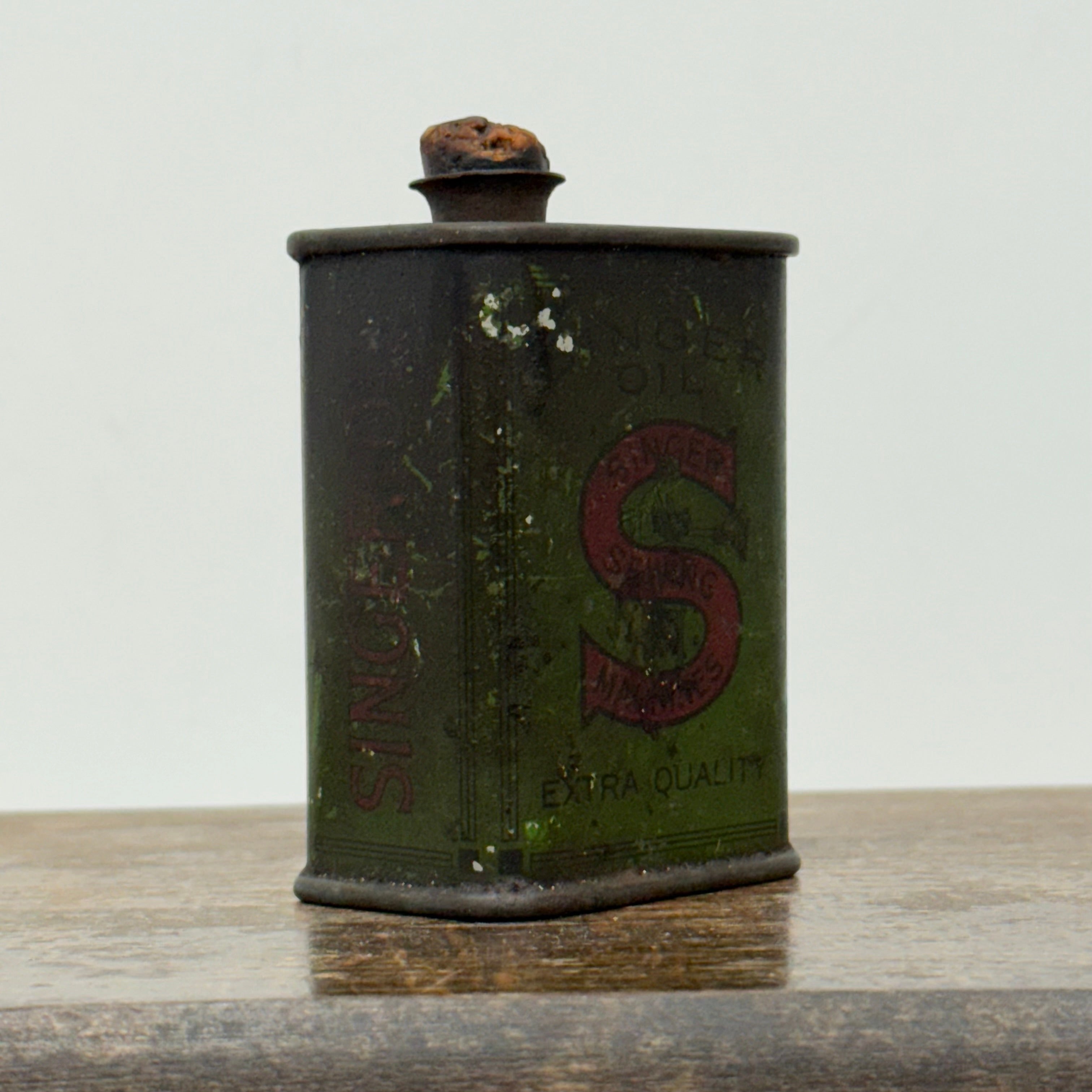 Vintage Singer Sewing Machine Oil Can Small Green Tin Edwardian