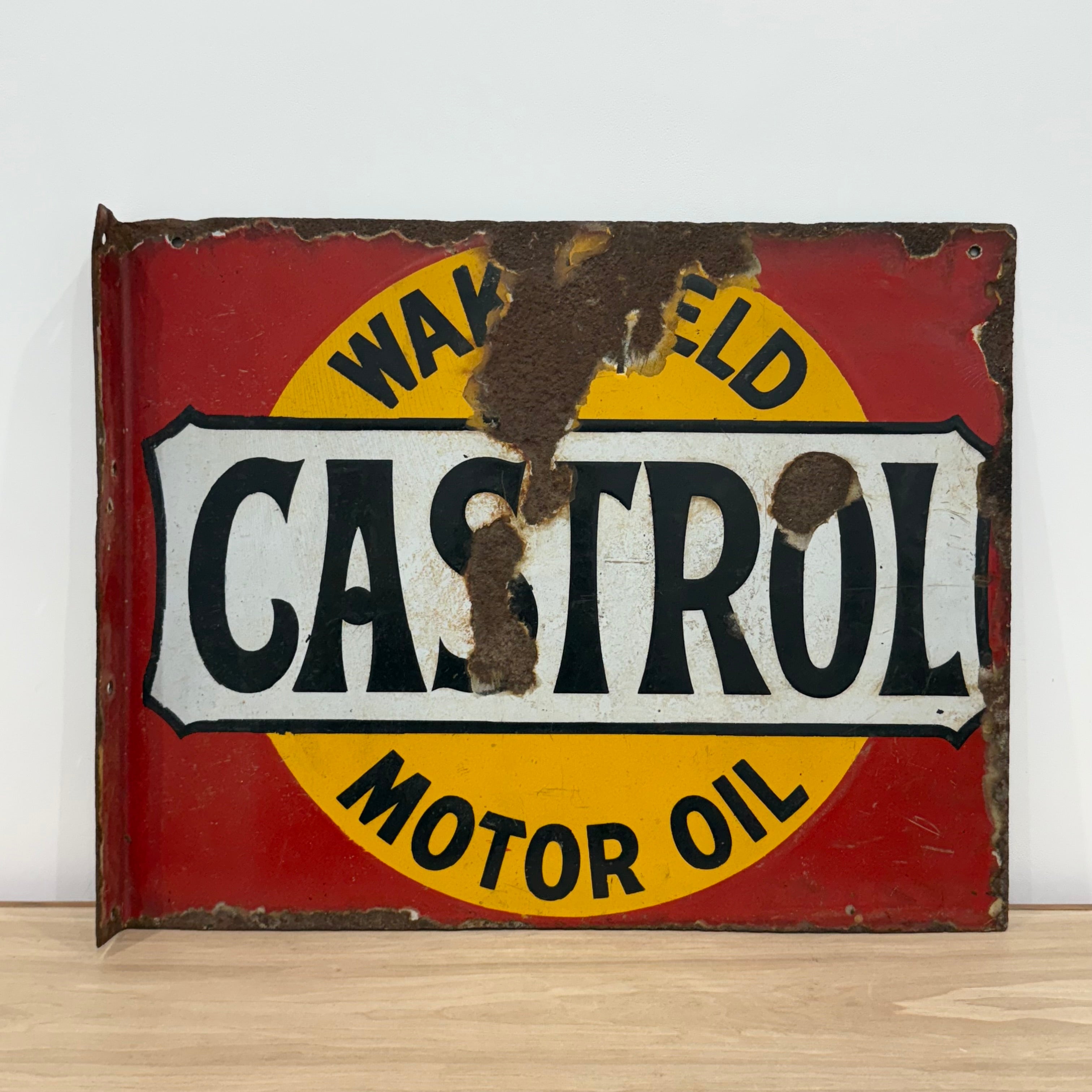 Castrol Motor Oil Enamel Advertising Sign Wakefield Oil c1920