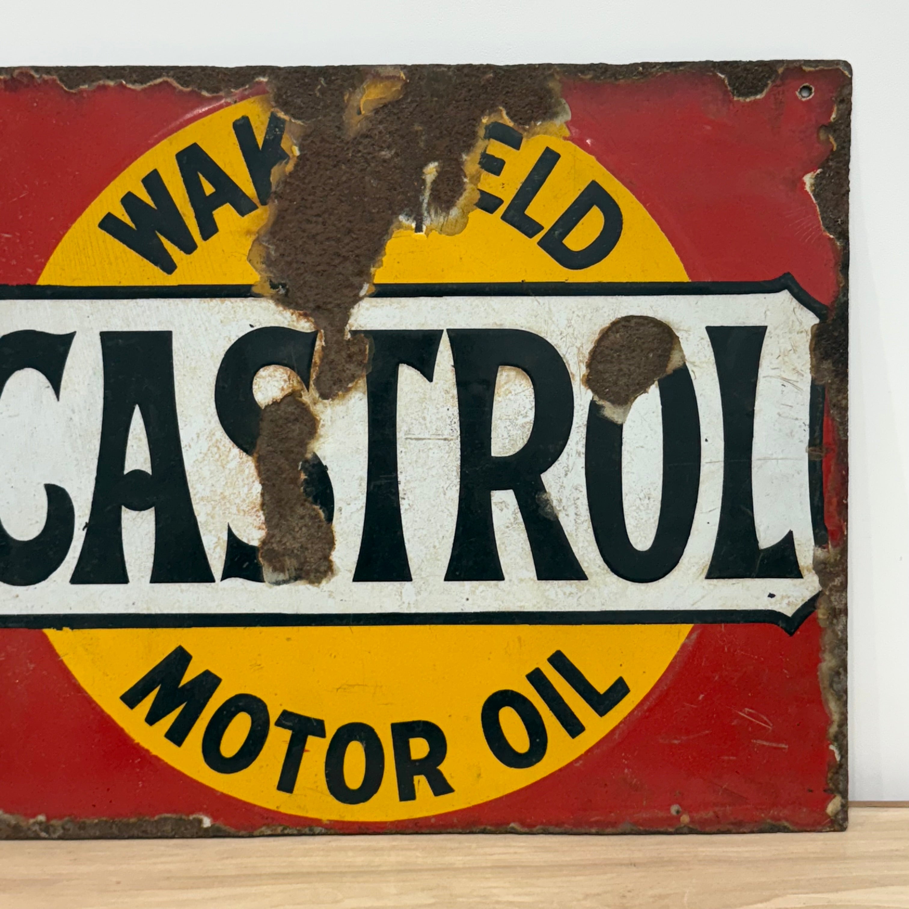 Castrol Motor Oil Enamel Advertising Sign Wakefield Oil c1920