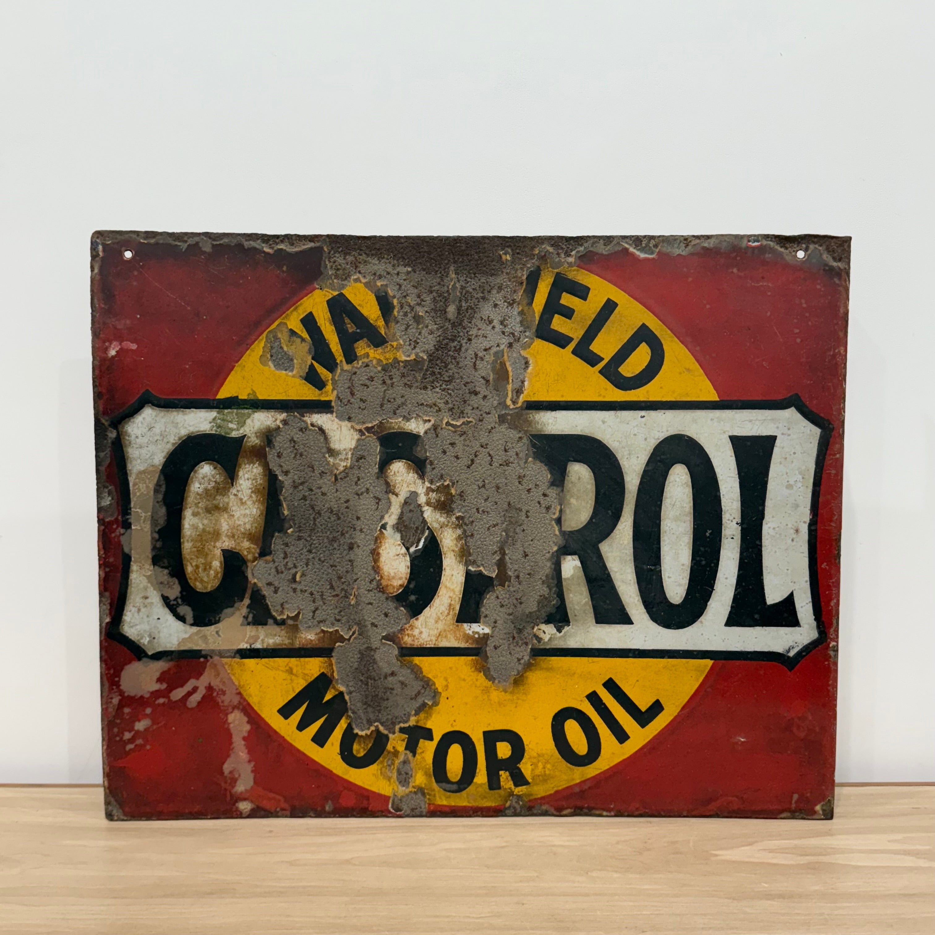 Castrol Motor Oil Enamel Advertising Sign Wakefield Oil c1920