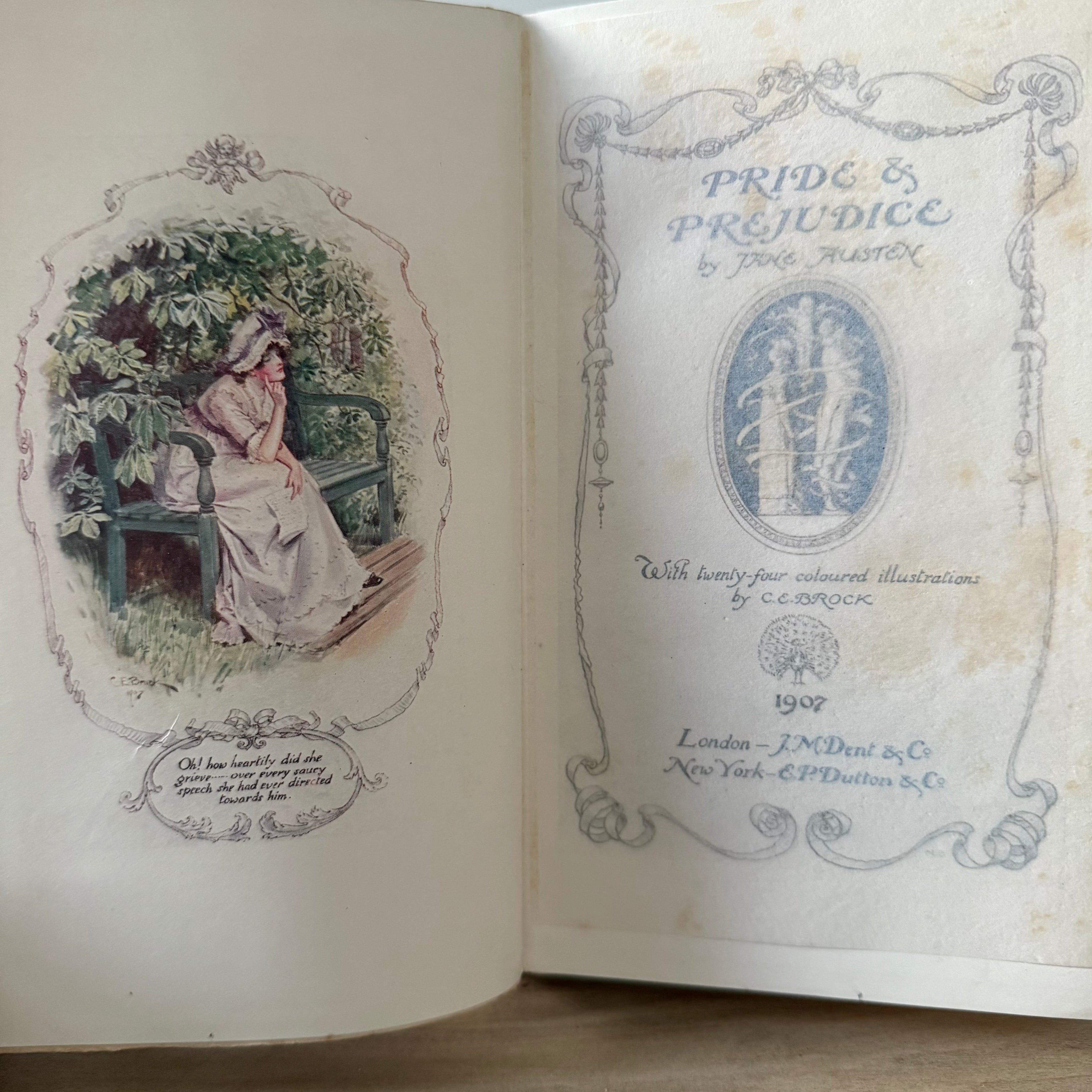 Pride and Prejudice Jane Austen 1907 Dent Brock Illustrated Antique Book
