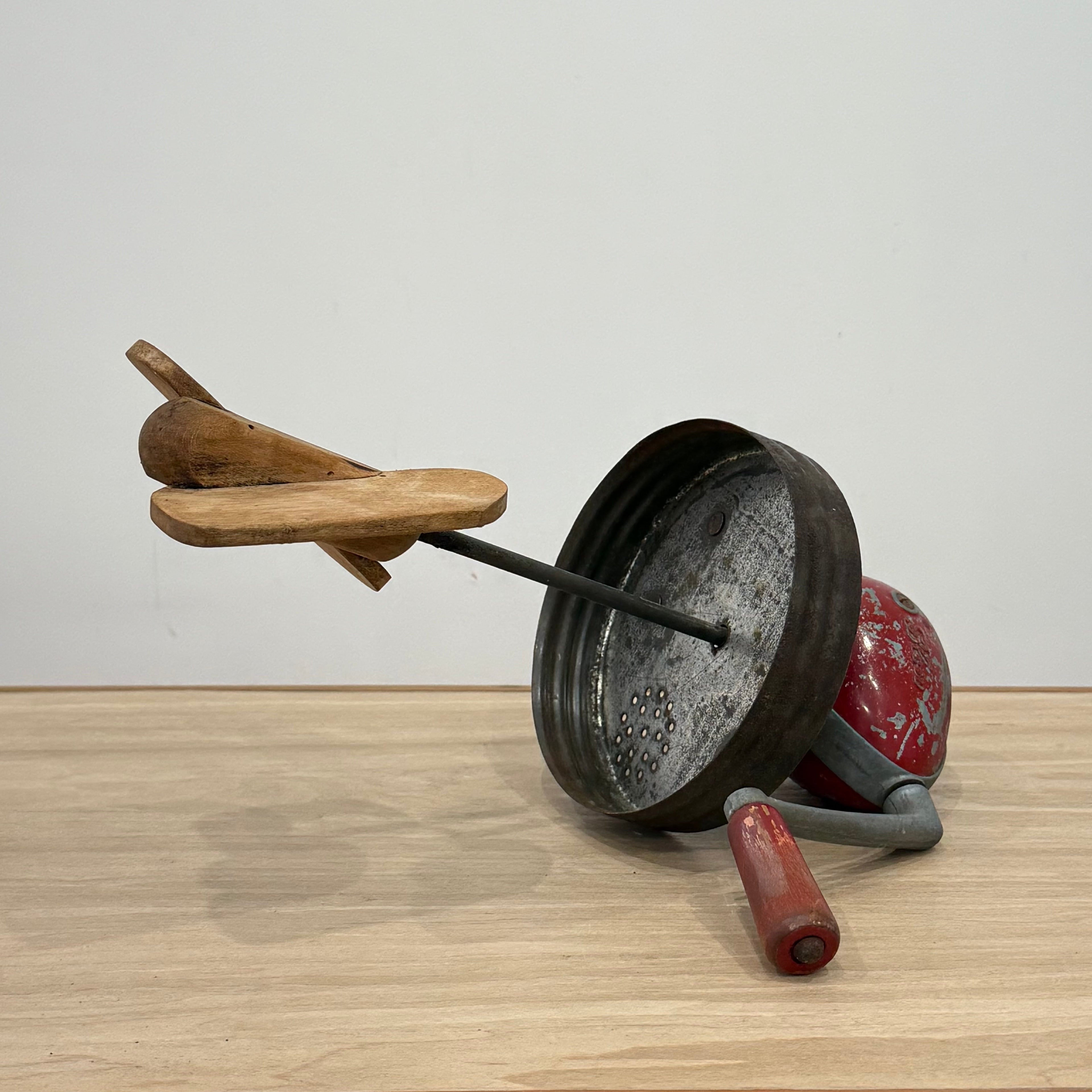 Blow Vintage Glass Butter Churn with Original Wooden Paddles