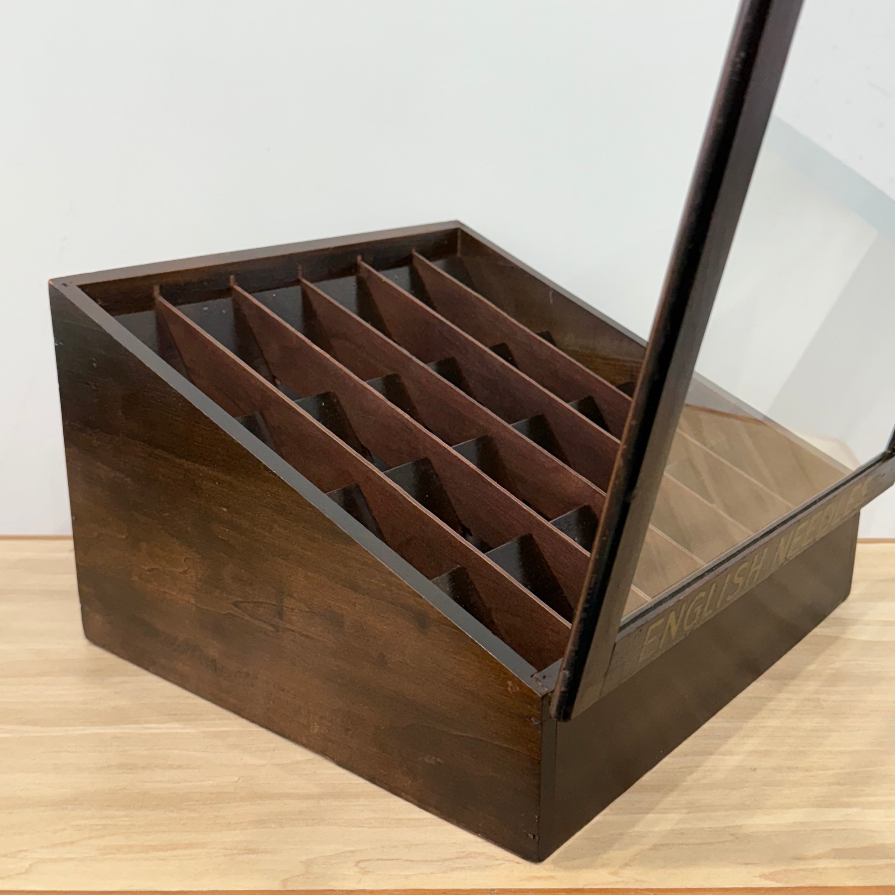 Antique Milward’s English Needles Wooden Display Box with Glass Lid