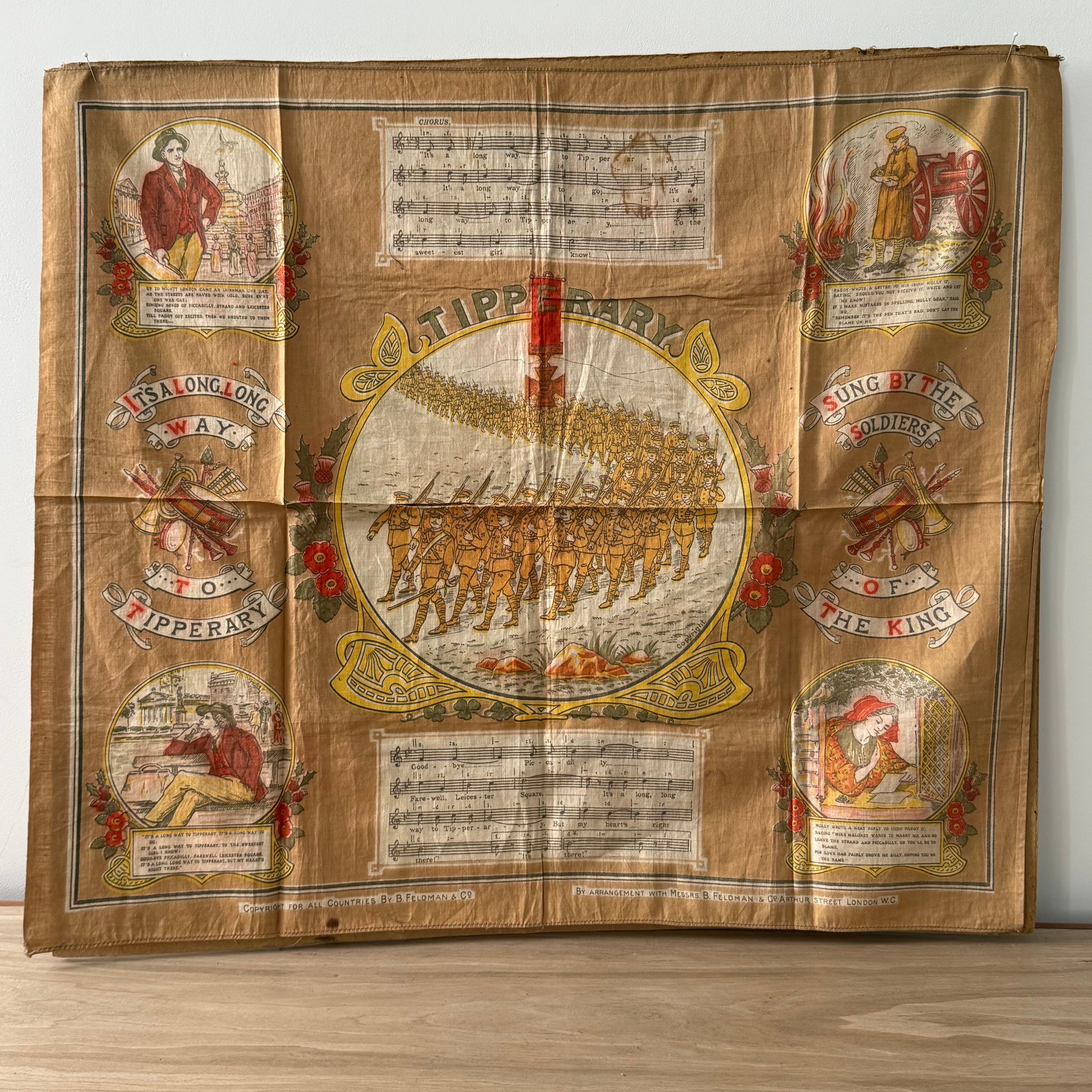 WWI “It’s a Long Way to Tipperary” Printed Cotton Souvenir Handkerchief