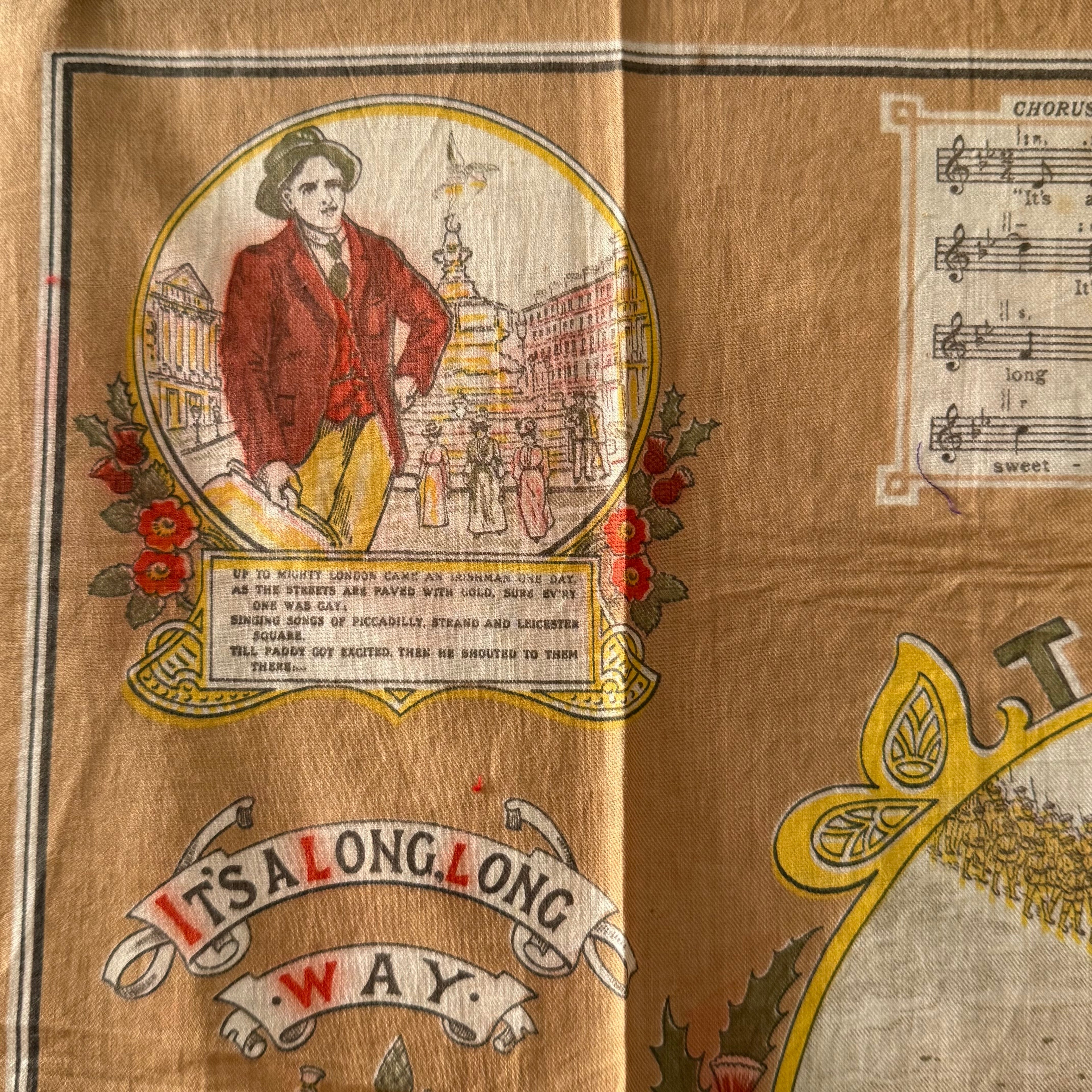 WWI “It’s a Long Way to Tipperary” Printed Cotton Souvenir Handkerchief