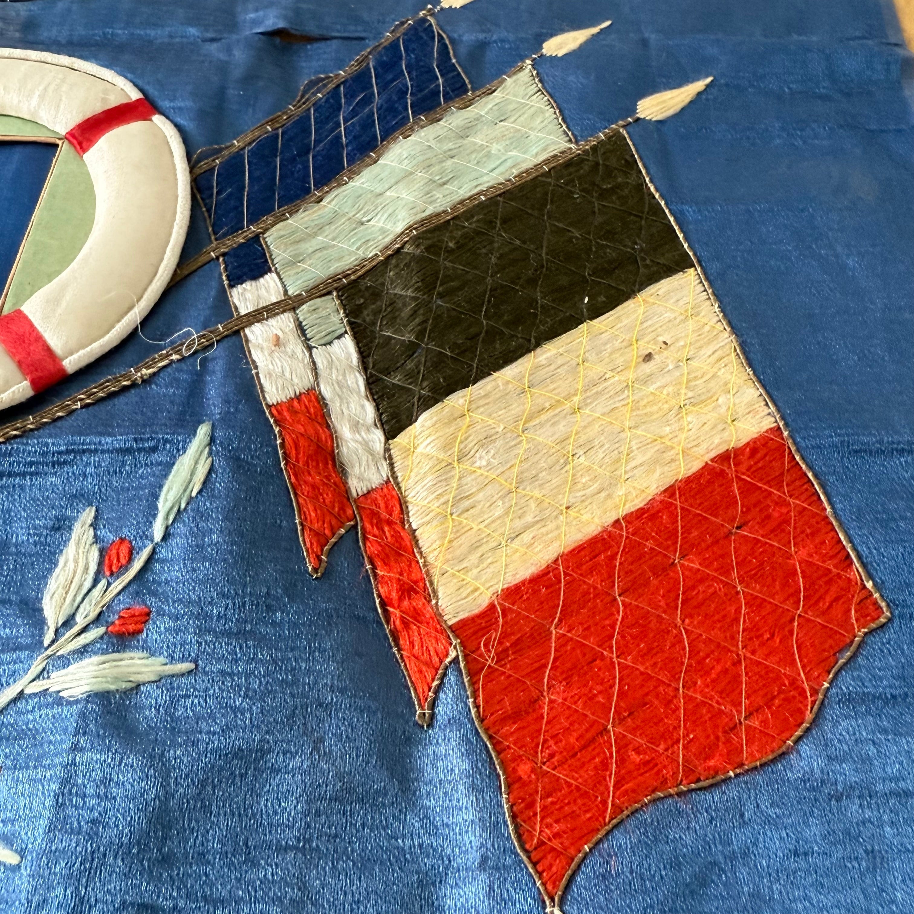 WWI Commemorative Embroidered Silk Panel A.D. 1914 Great European Conflict
