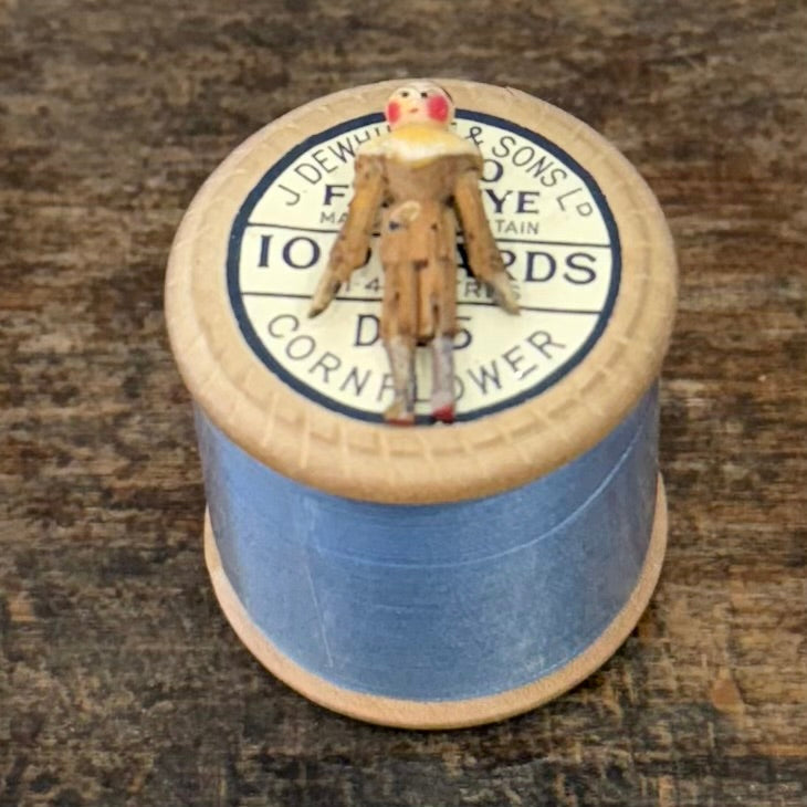 Late 19th Century Miniature Wooden Doll Hand Painted Folk Art 2.5cm