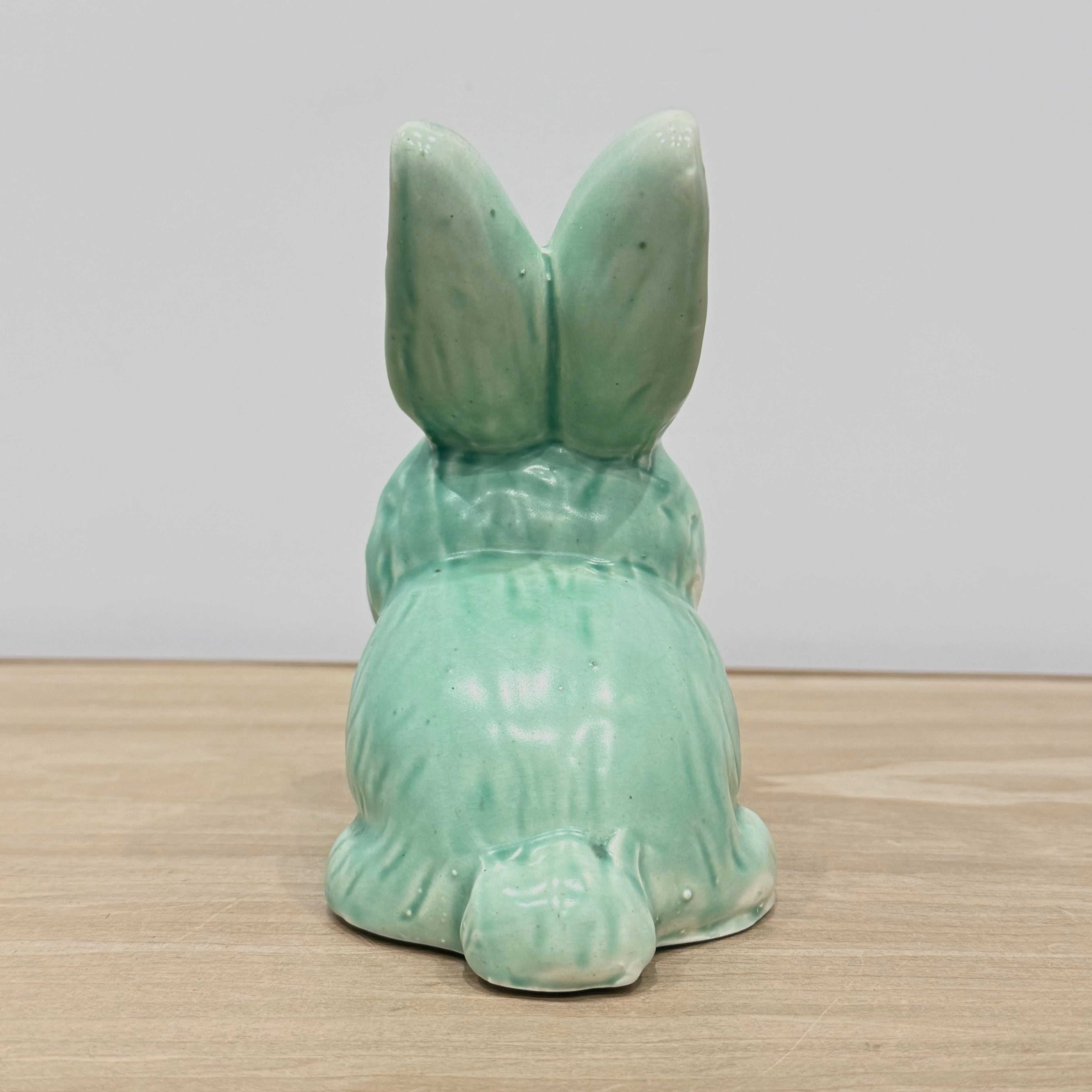 Vintage Green Rabbit Ornament Large Staffordshire Pottery Bunny Figure