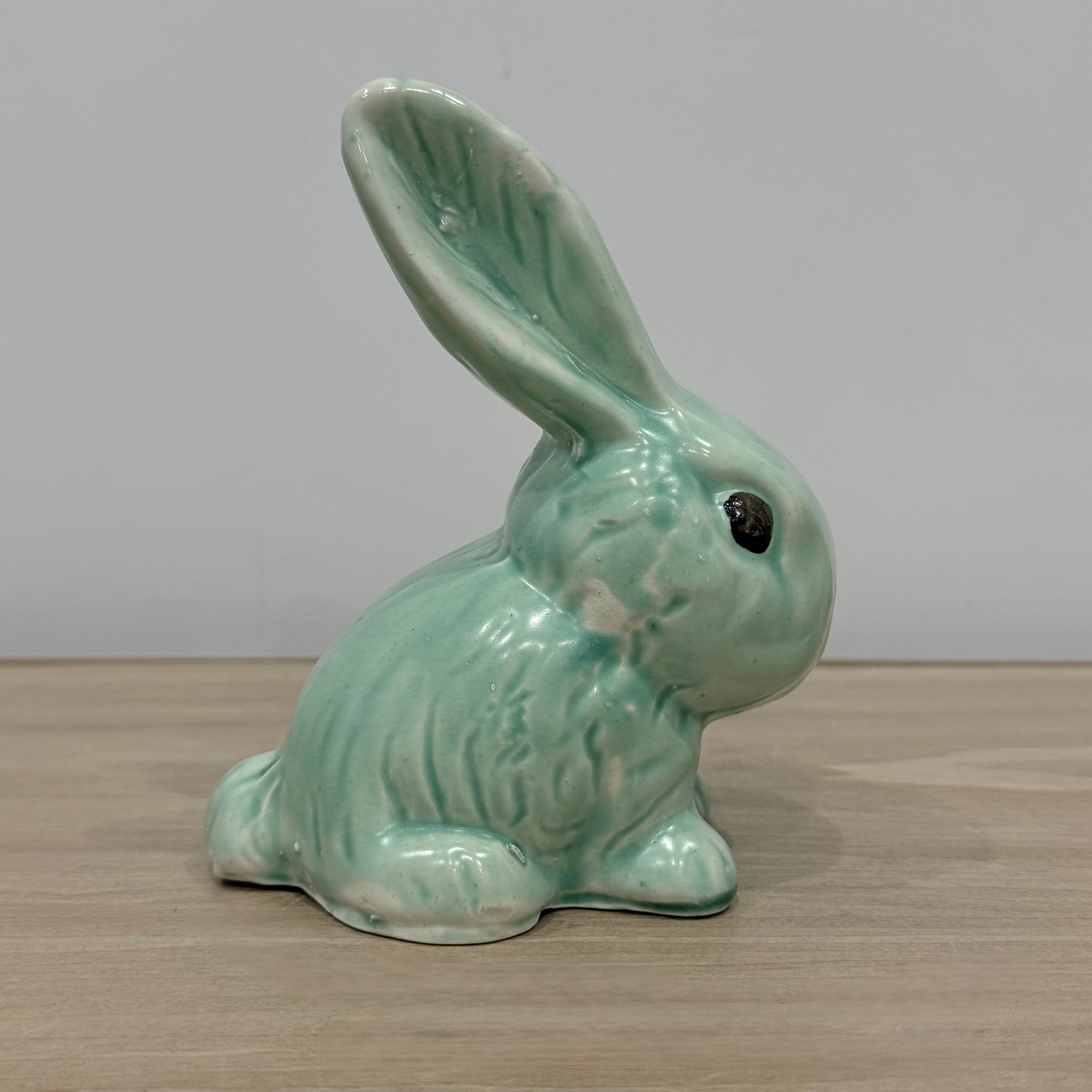 Vintage Green Rabbit Ornament Large Staffordshire Pottery Bunny Figure