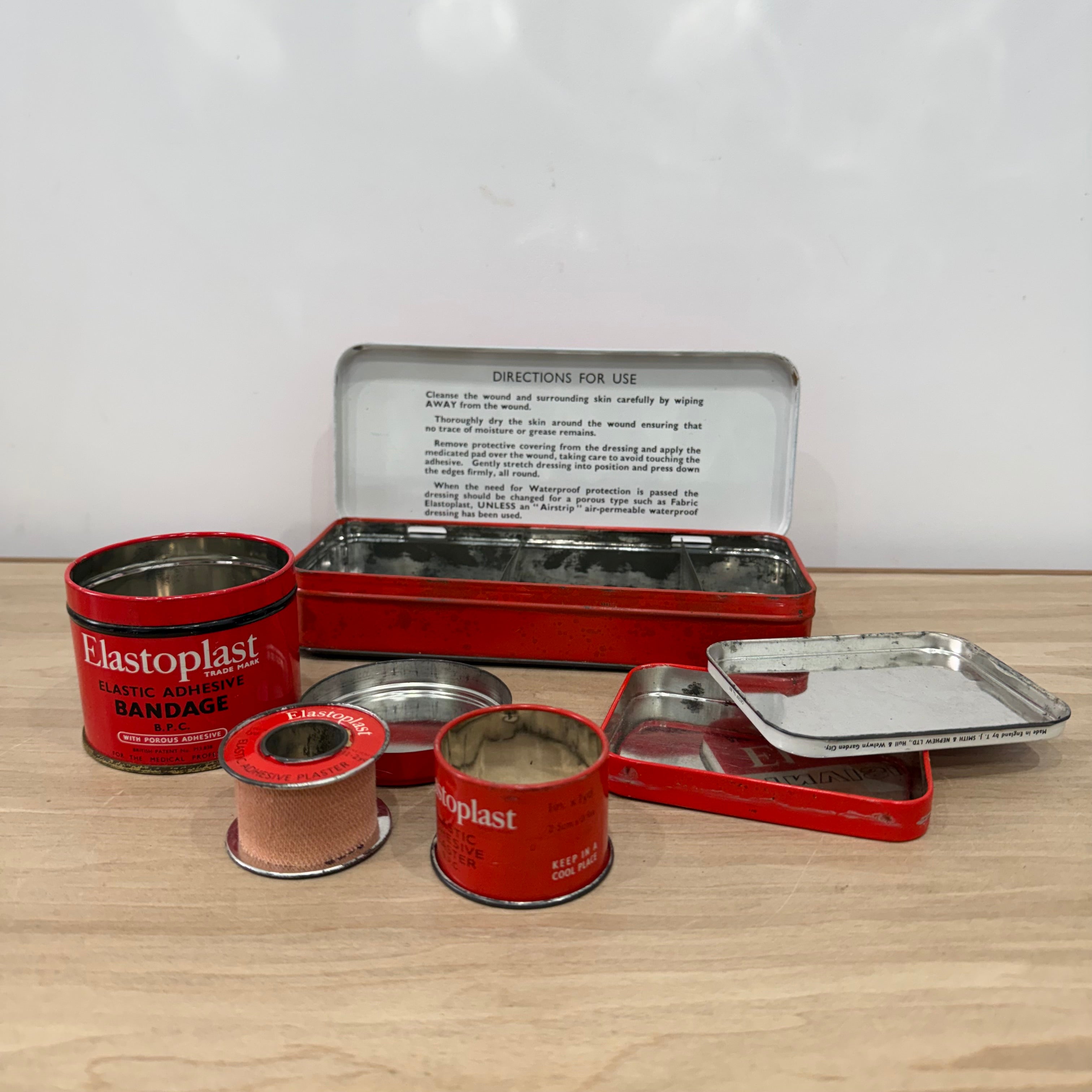 Vintage First Aid Outfit Tin with Elastoplast and Band-Aid Tins 1950s