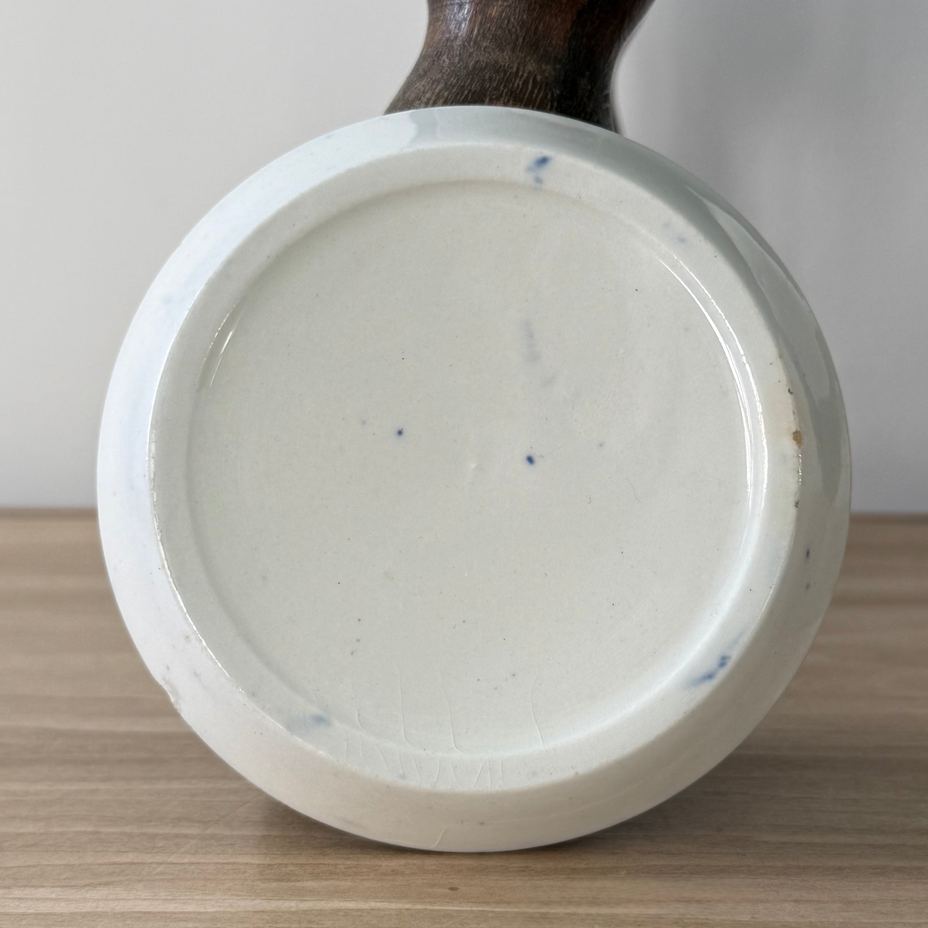 Vintage Treen Butter Dish Blue Willow Ceramic Insert Carved