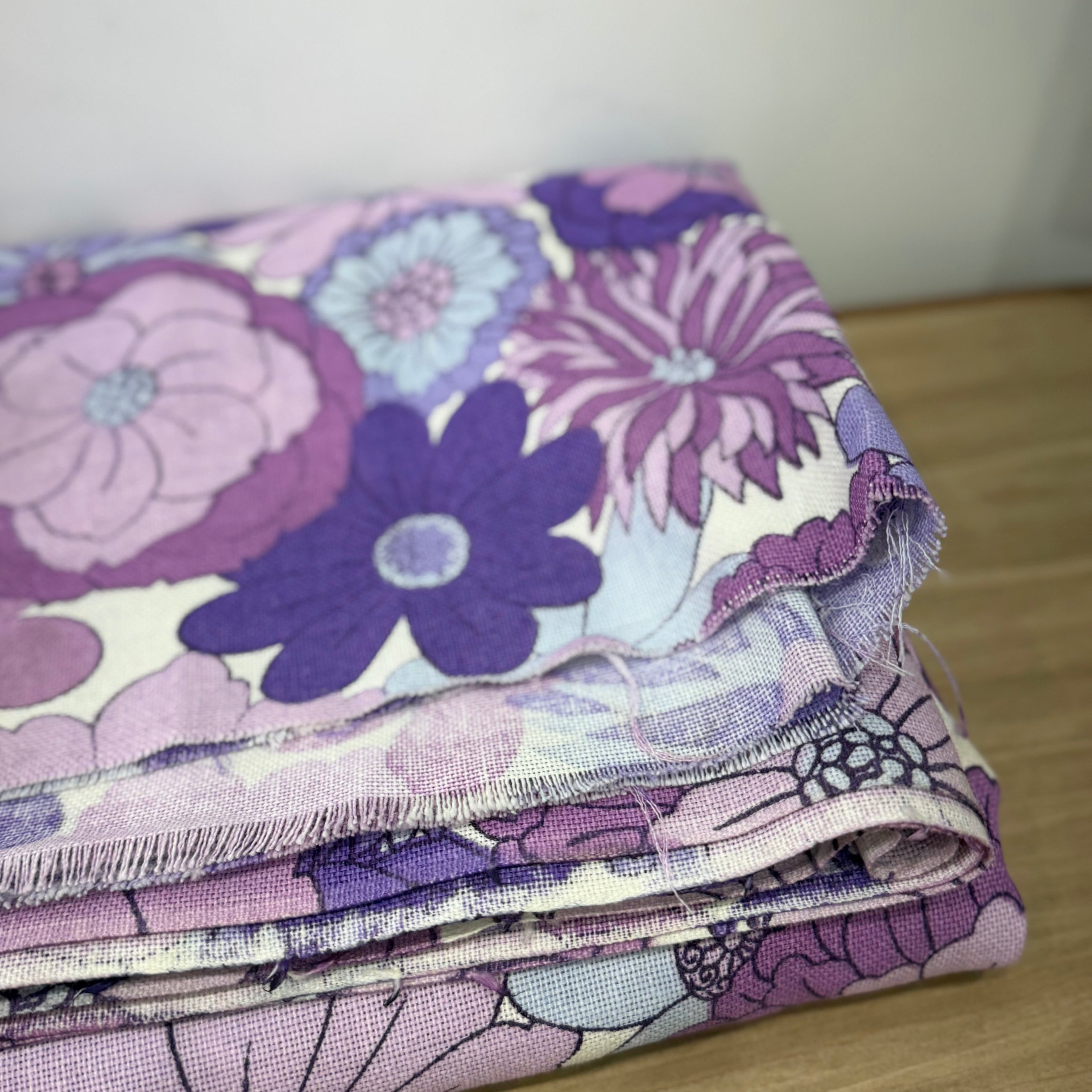 Vintage St Michael Flower Power Fabric 1970s Purple Floral 6.5m