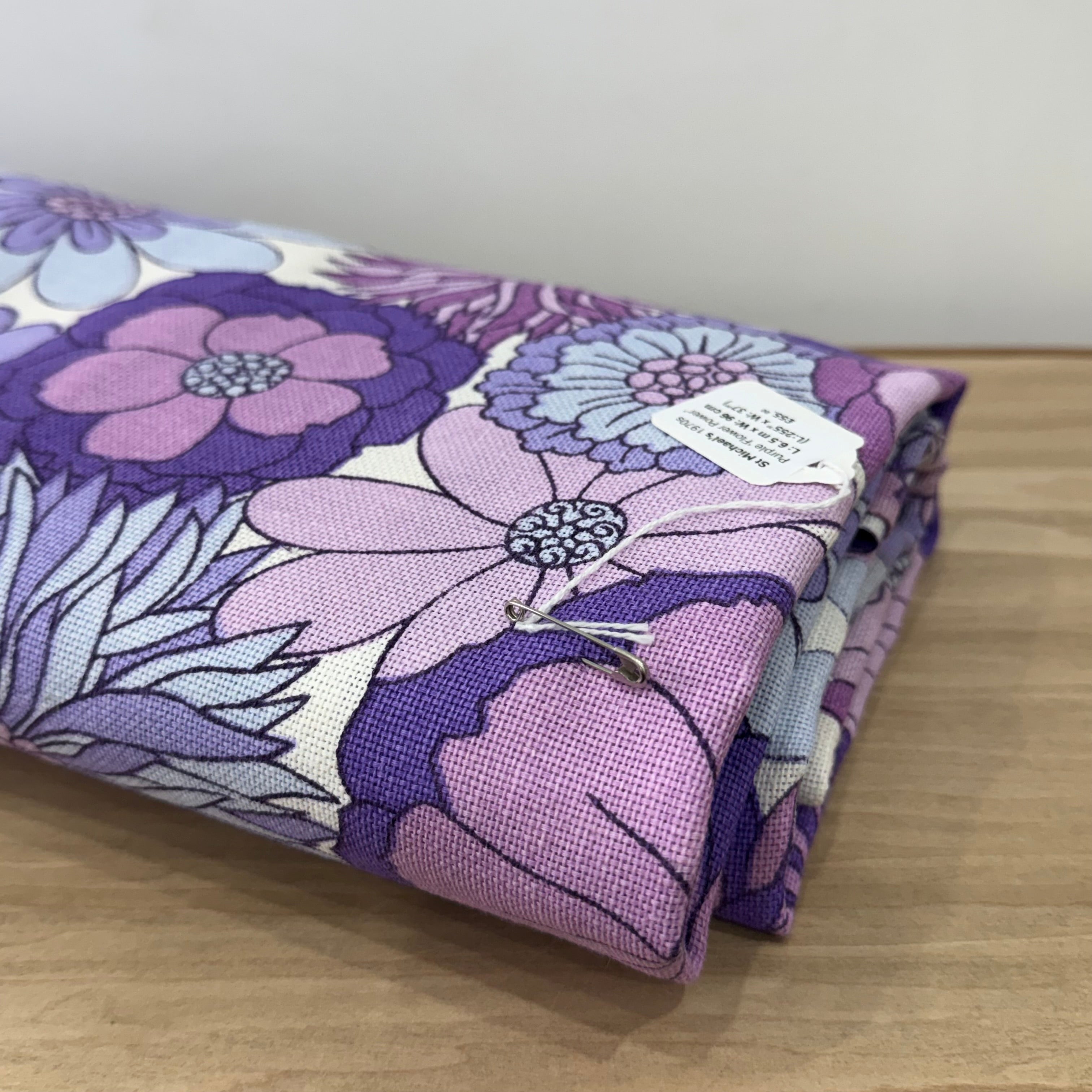 Vintage St Michael Flower Power Fabric 1970s Purple Floral 6.5m