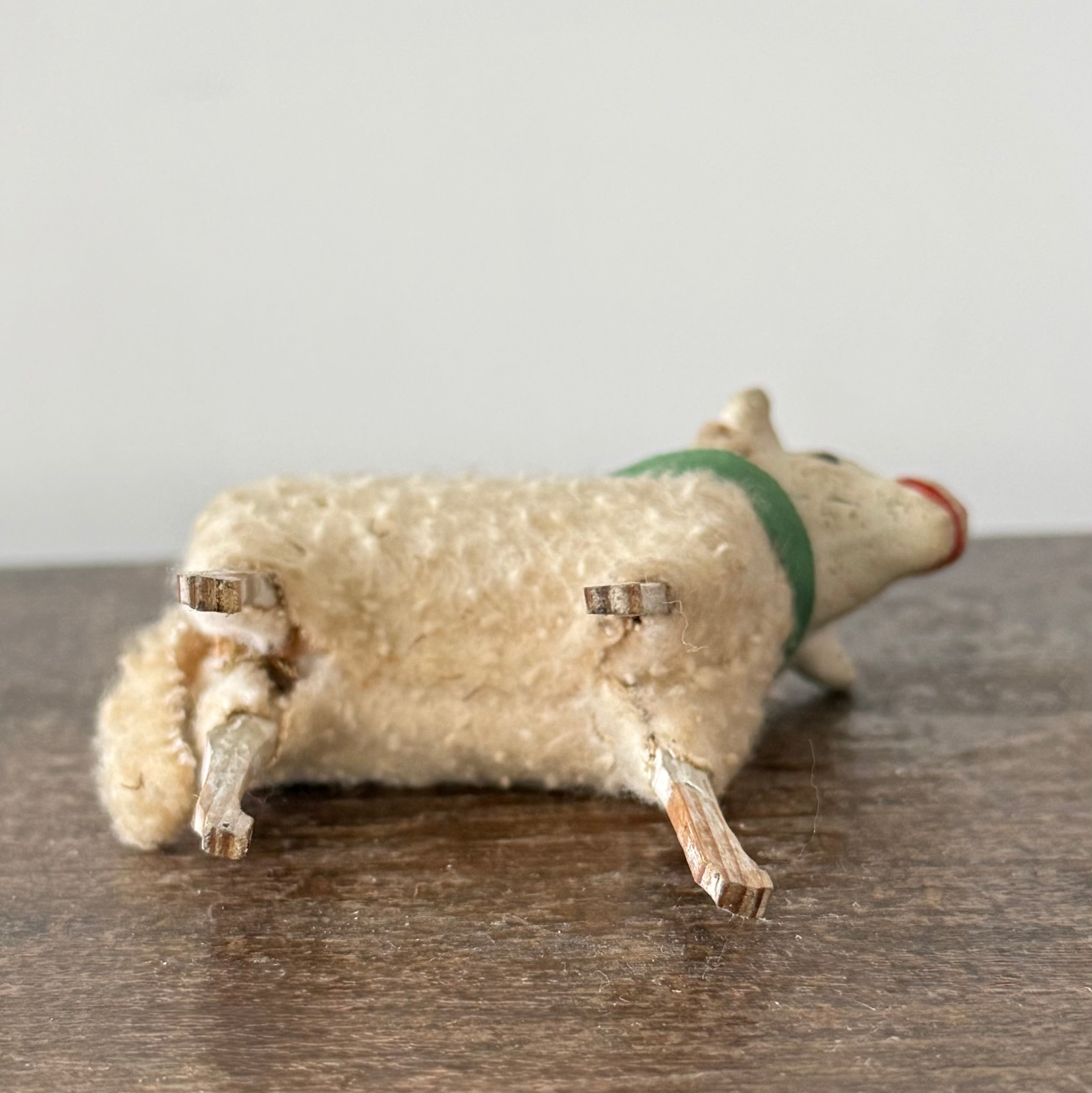 Antique German Putz Sheep Set Wool Covered Nativity Figures c1920