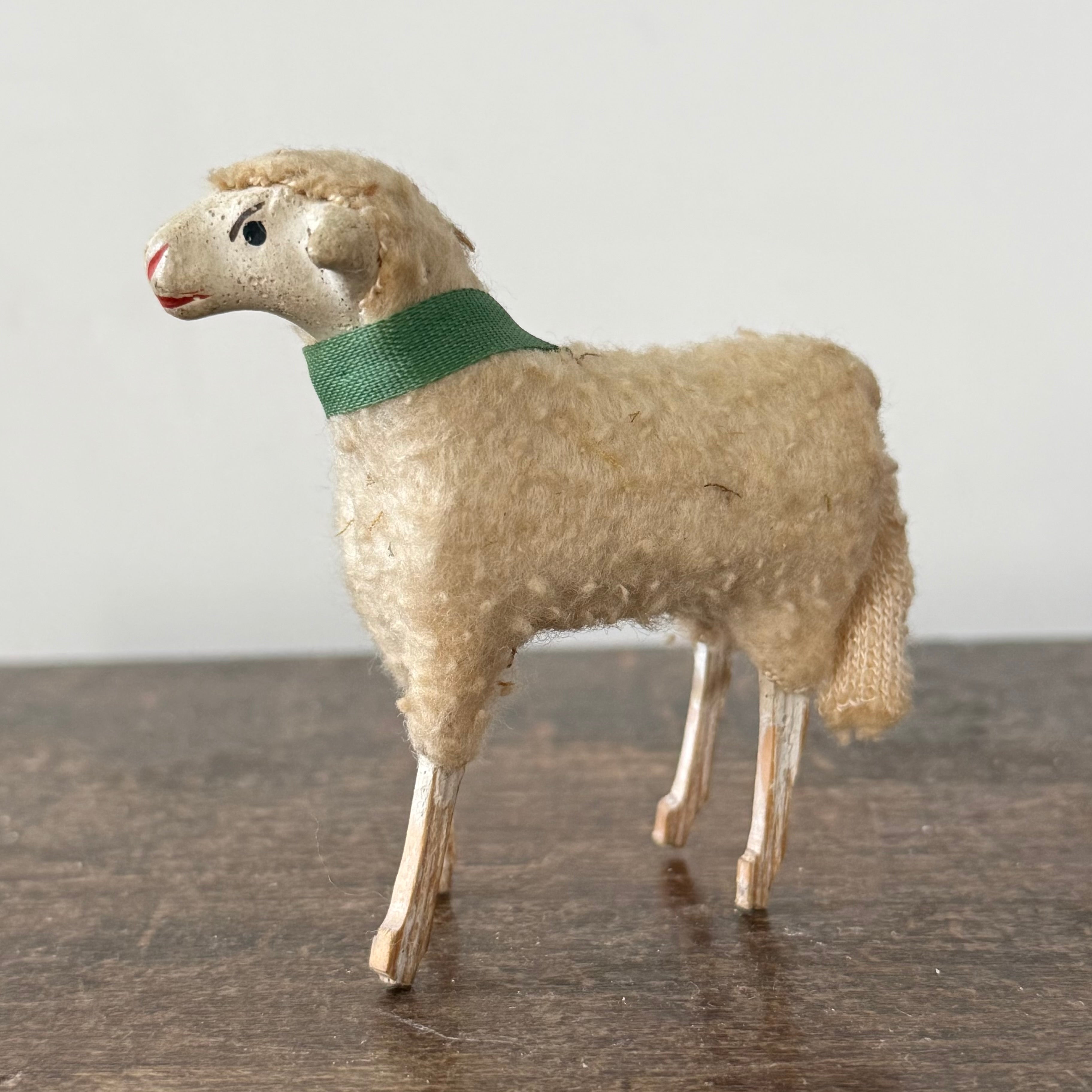Antique German Putz Sheep Set Wool Covered Nativity Figures c1920